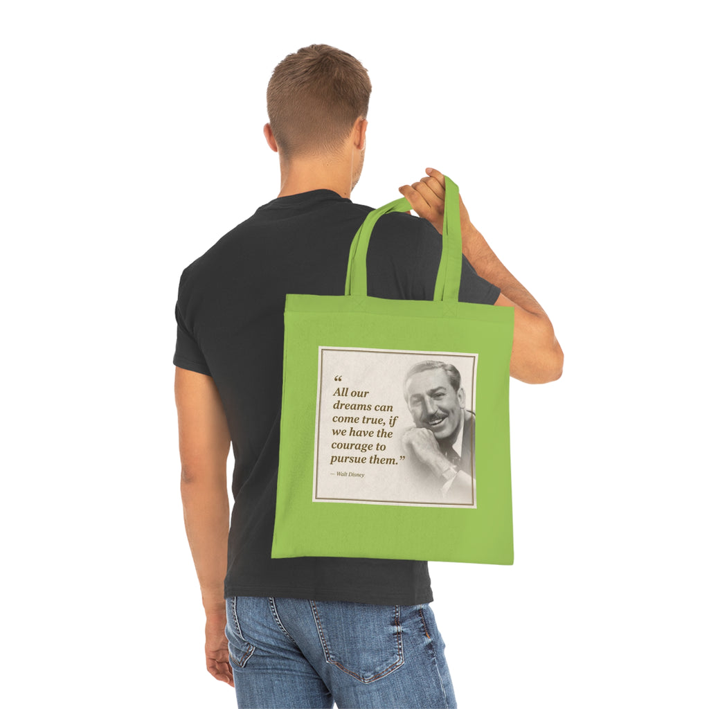 Walt Disney Quote Cotton Tote — "All our dreams can come true" Inspirational Canvas Bag