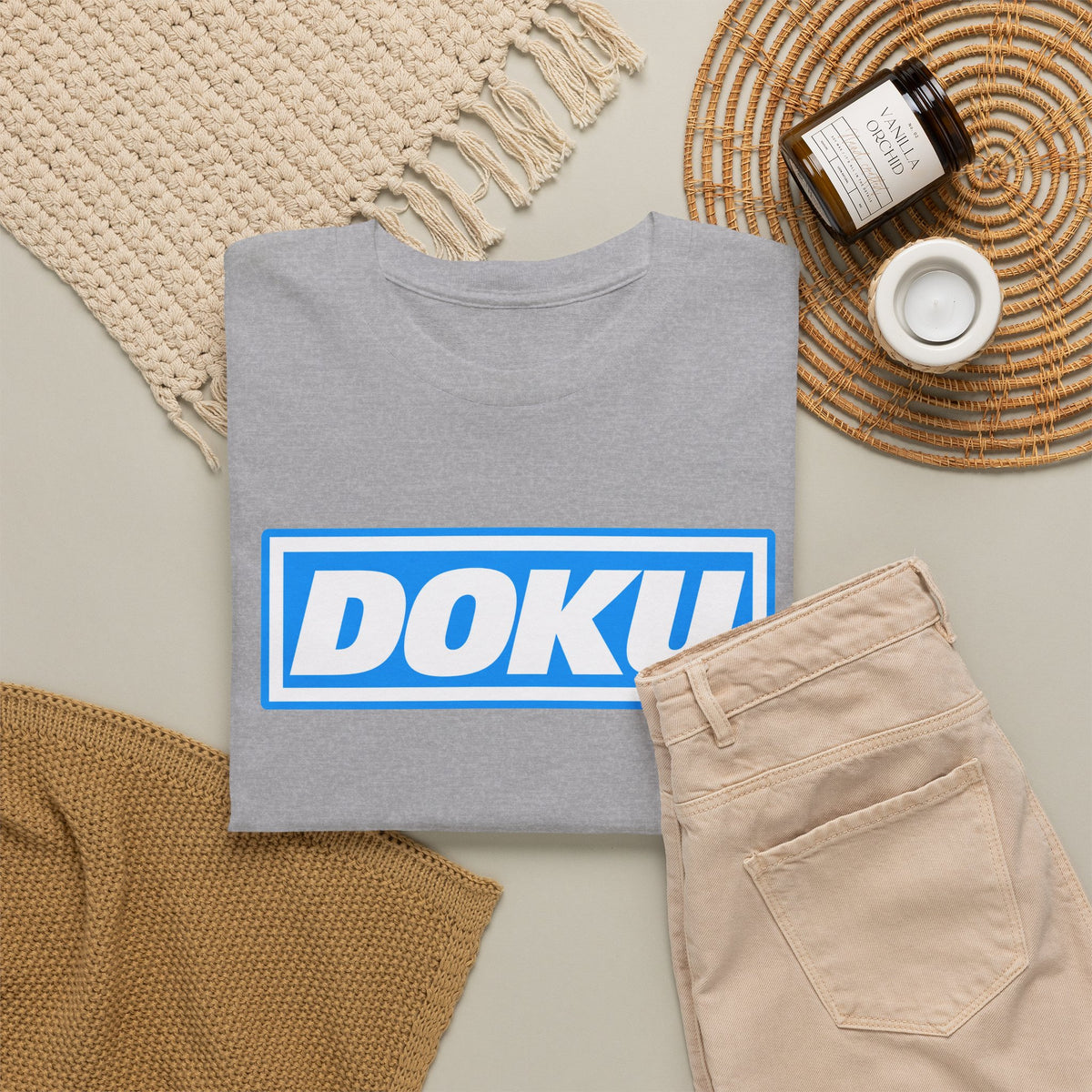Doku Manchester City Player Logo Cotton Tee — Minimal Blue Box Graphic T-Shirt