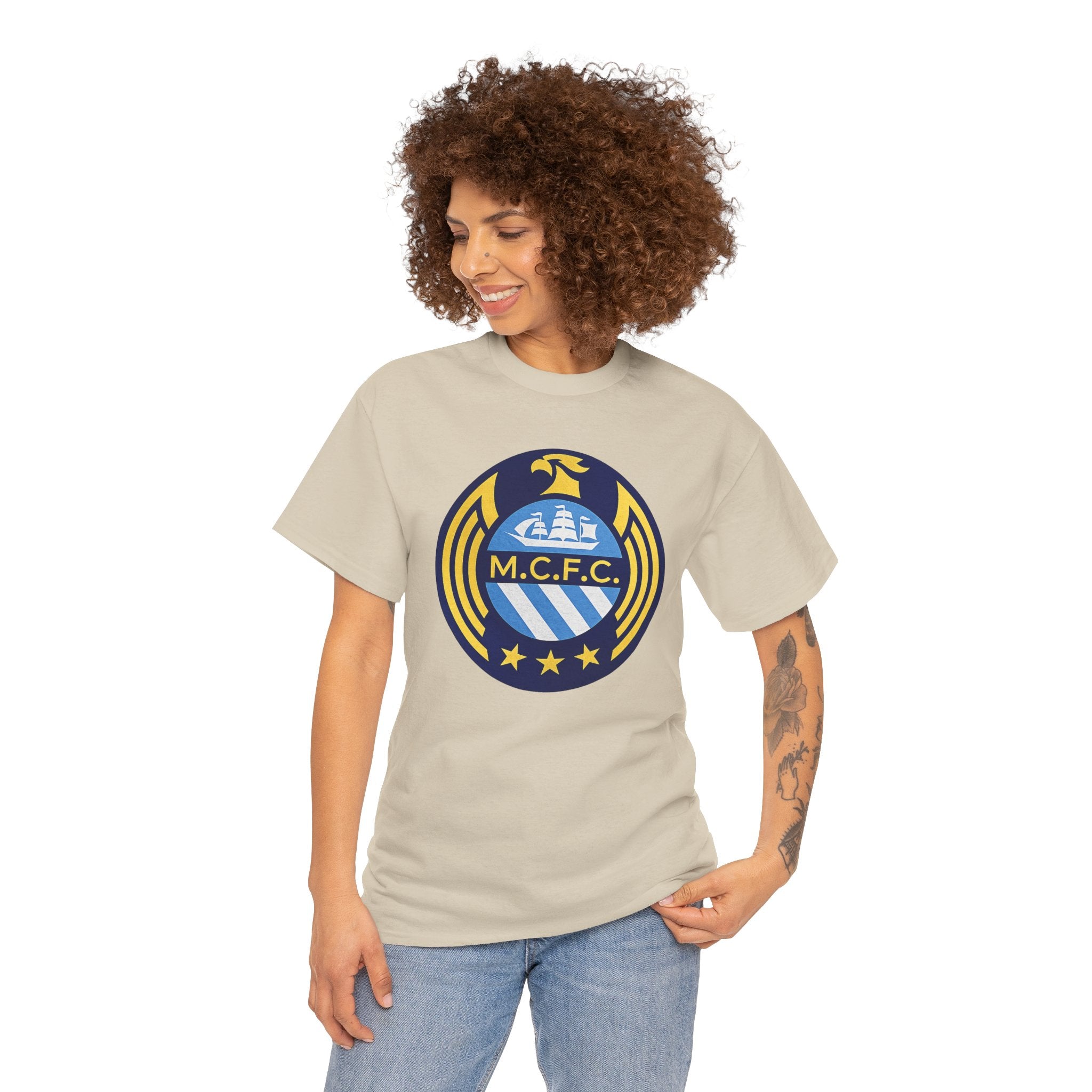 MCFC Crest T-Shirt — Vintage Blue & Gold Soccer Tee