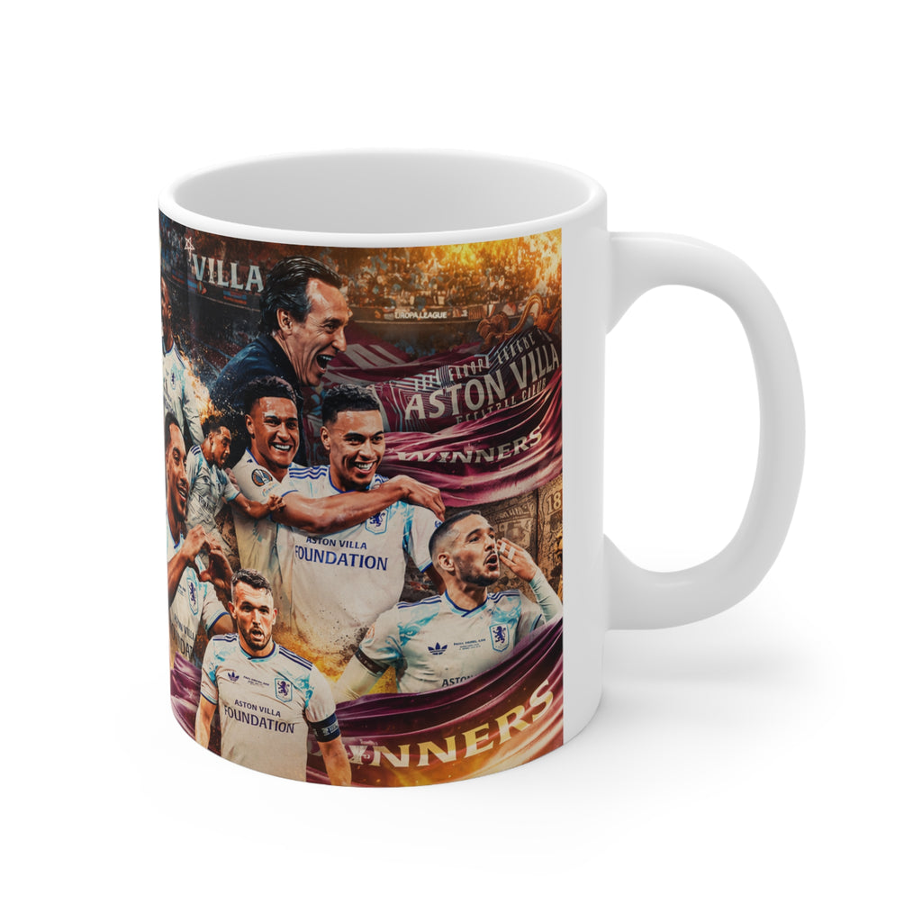 Aston Villa Europa League Winners Celebration Ceramic Mug — Fan Collage Coffee Cup (11oz/15oz)