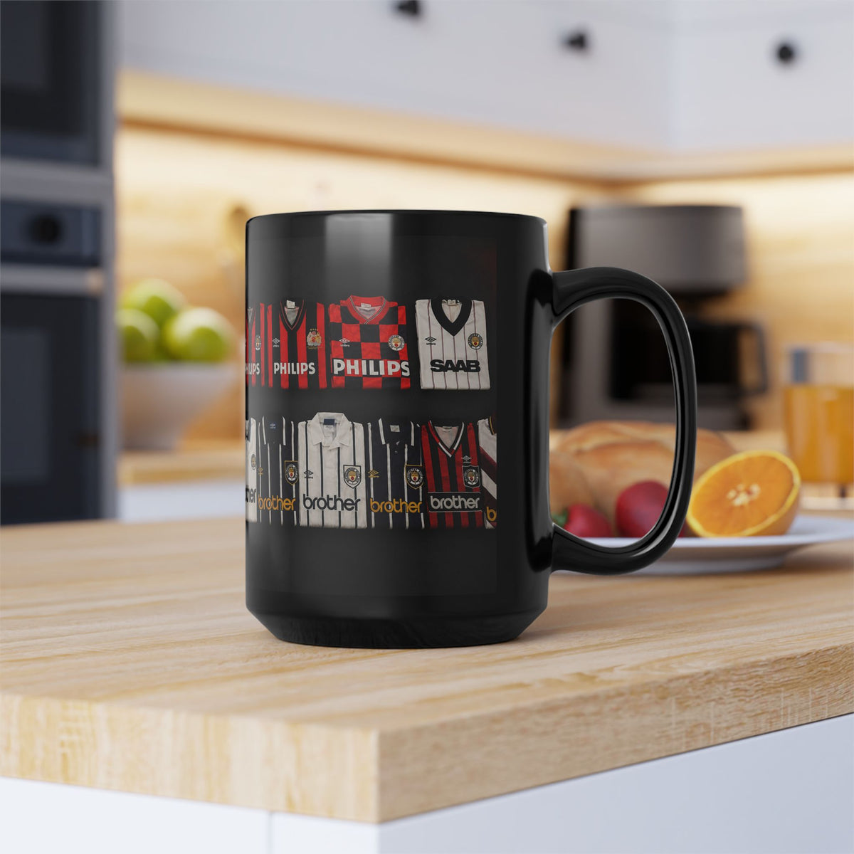 Manchester City Retro Away Football Kit Collage Mug — Vintage Soccer Jersey Coffee Cup (11oz/15oz)
