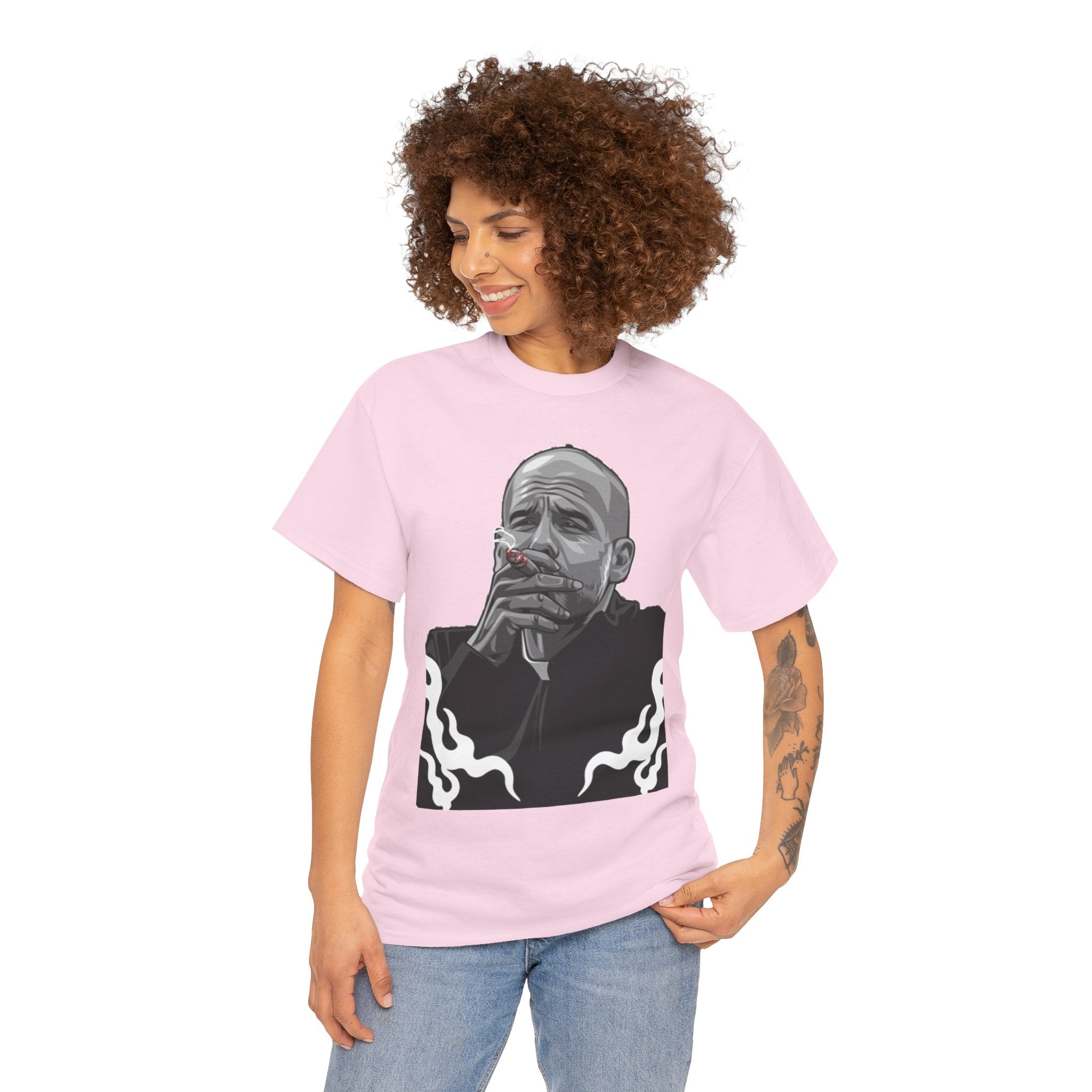 Pep Guardiola Smoking Portrait T‑Shirt — Moody Graphic Tee