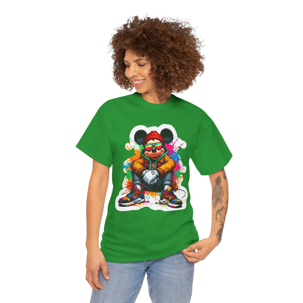 Streetwear Mouse Graphic Tee — Colorful Urban Hip-Hop Cartoon Shirt