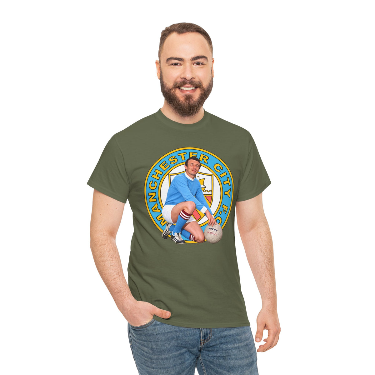 Mike Summerbee Manchester City Vintage Soccer Tee — Retro Player Crest Graphic