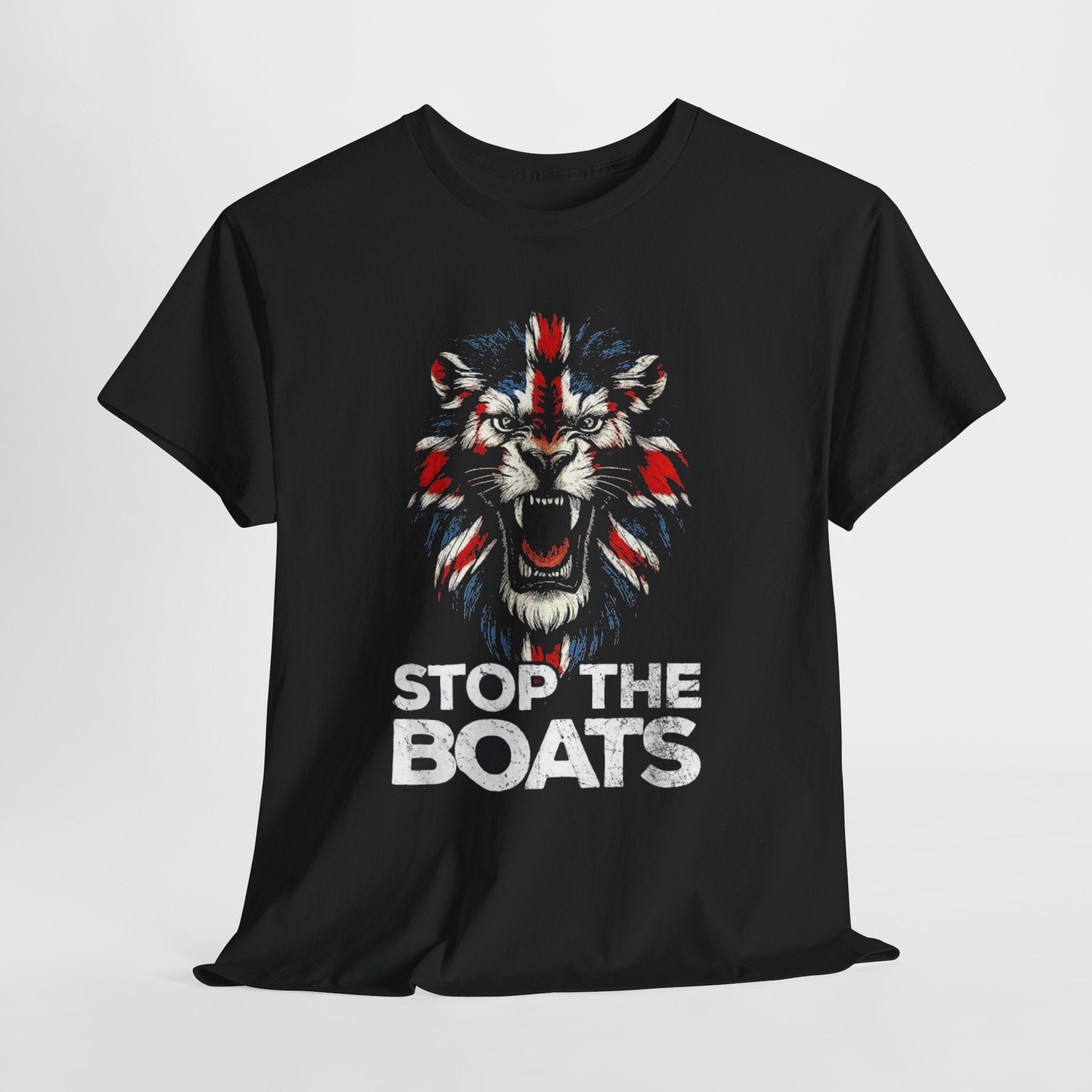Stop The Boats Lion T‑Shirt — UK Flag Graphic Tee