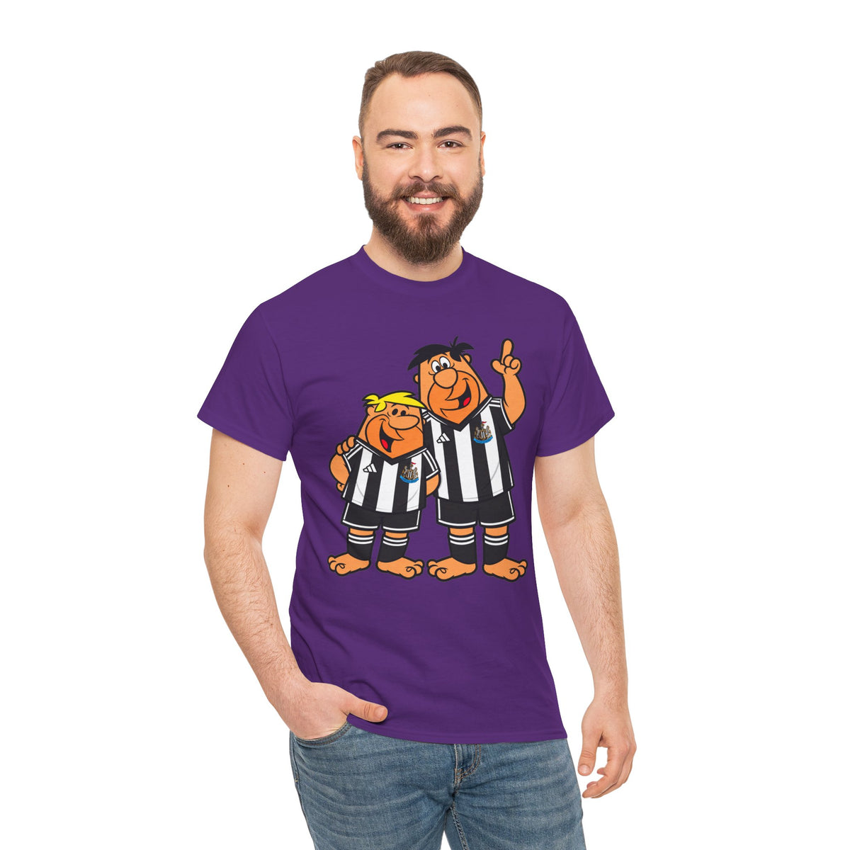 Newcastle United Flintstones Cartoon Cotton T-Shirt / Tee — Retro Striped Jersey Illustrations