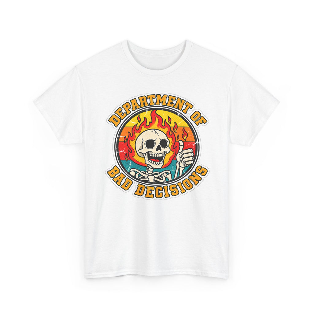 Department of Bad Decisions Skull T-Shirt — Retro Flaming Thumbs-Up Graphic Tee