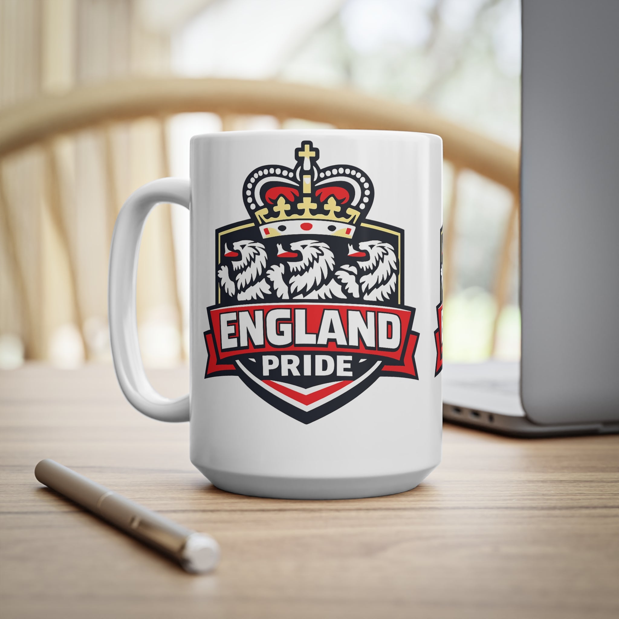 England Pride Ceramic Mug — Crowned Lion 11oz & 15oz Coffee Cup