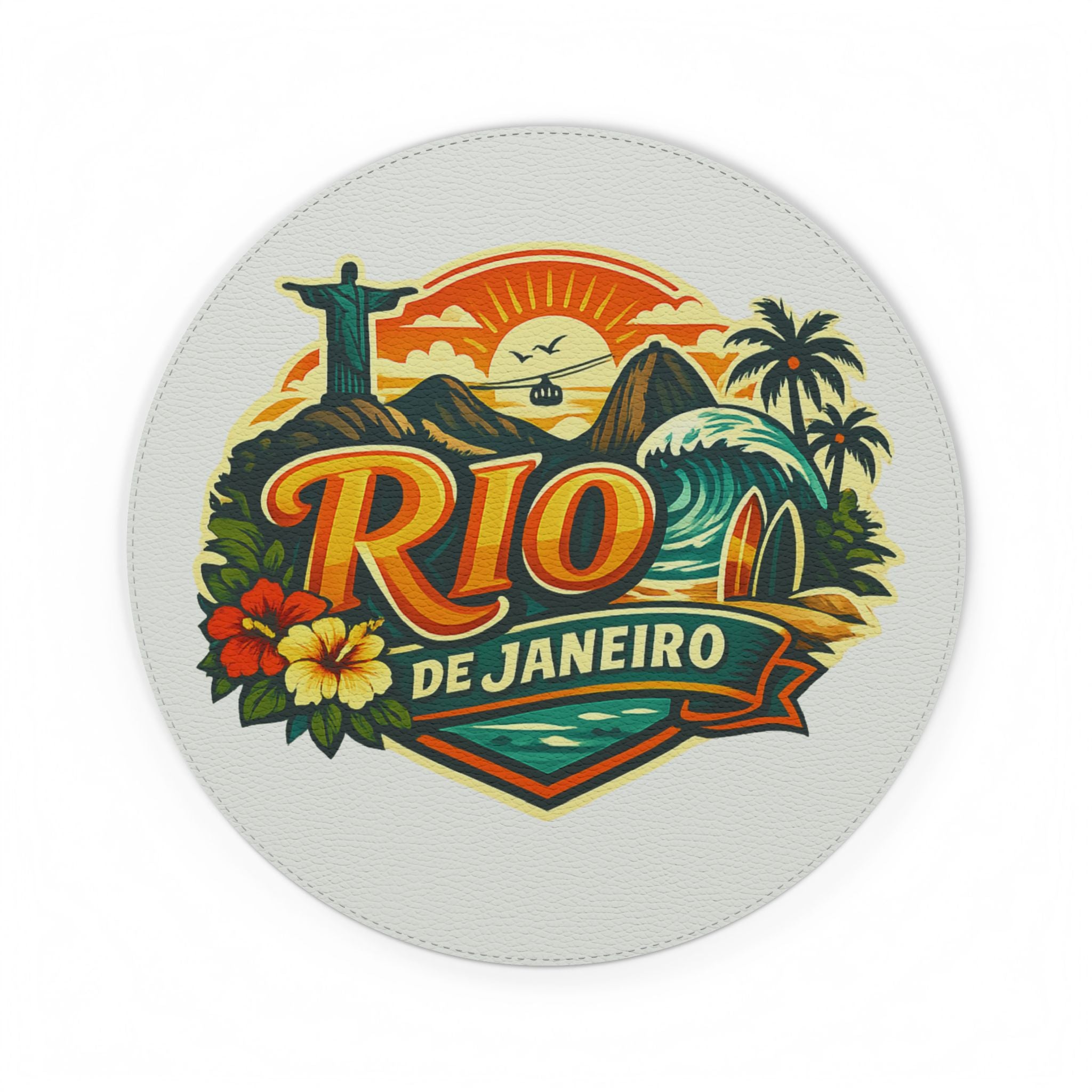 Rio de Janeiro PU Leather Mouse Mat — Tropical Beach Travel Desk Pad
