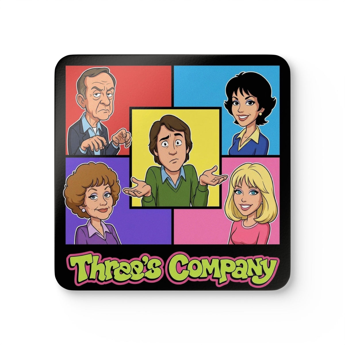 Three's Company Coaster Set — Retro TV Show Cork Drink Coasters