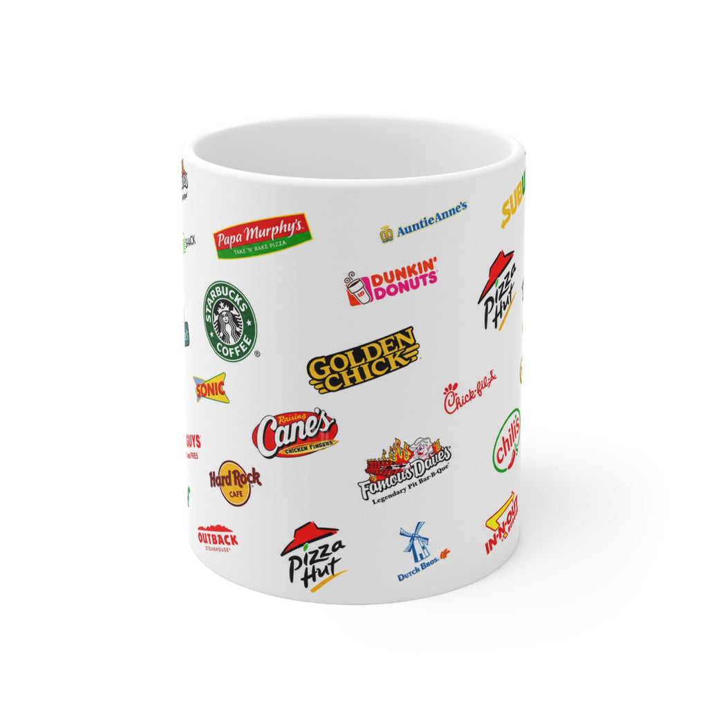 American Food Chains Collage Mug — Ceramic Coffee Cup (11oz & 15oz)