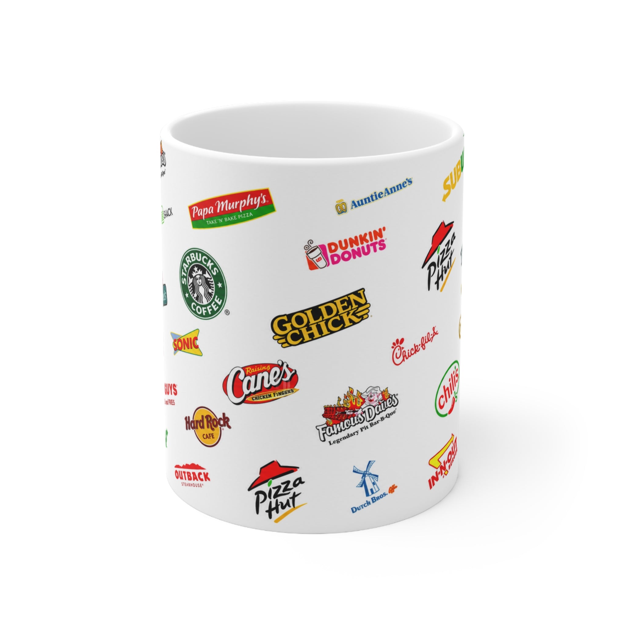 American Food Chains Collage Mug — Ceramic Coffee Cup (11oz & 15oz)