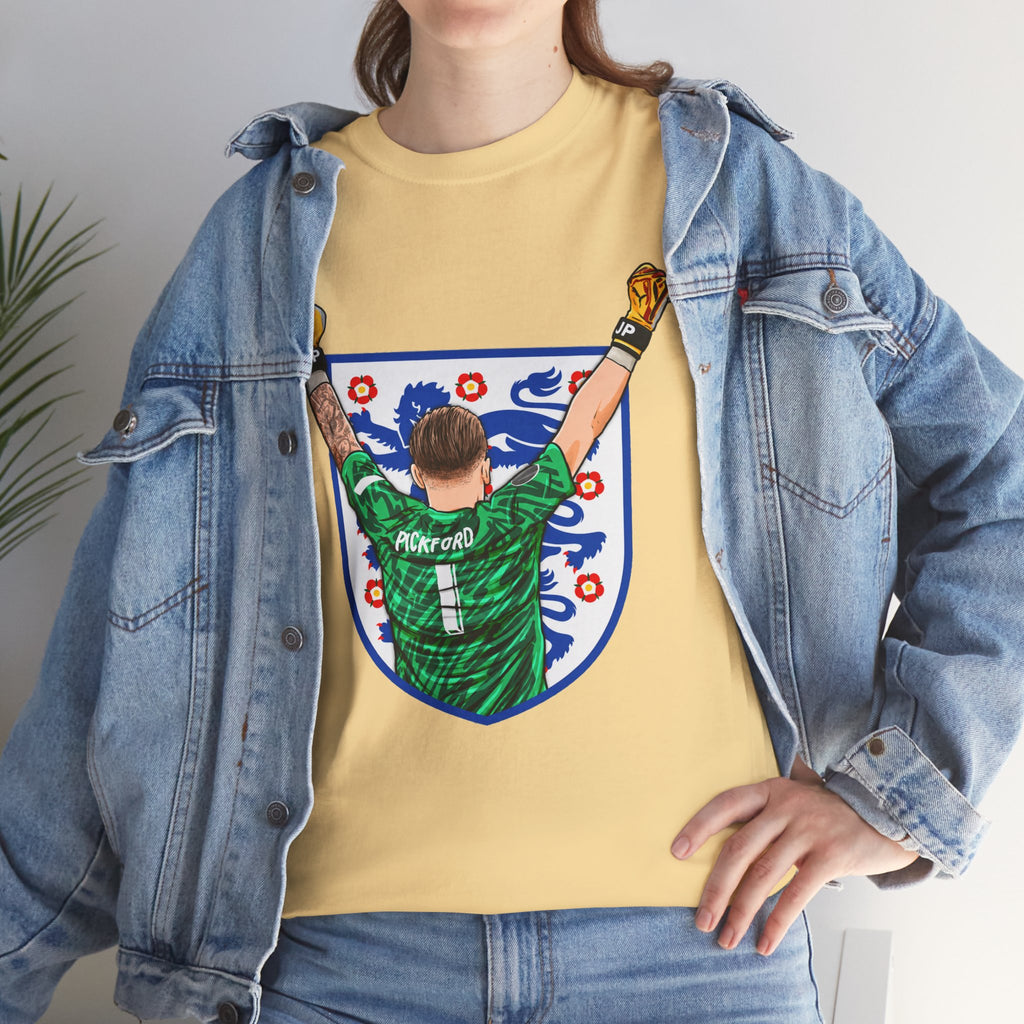 Pickford England Number 1 Goalkeeper Graphic Tee — Victory Pose Jersey Design