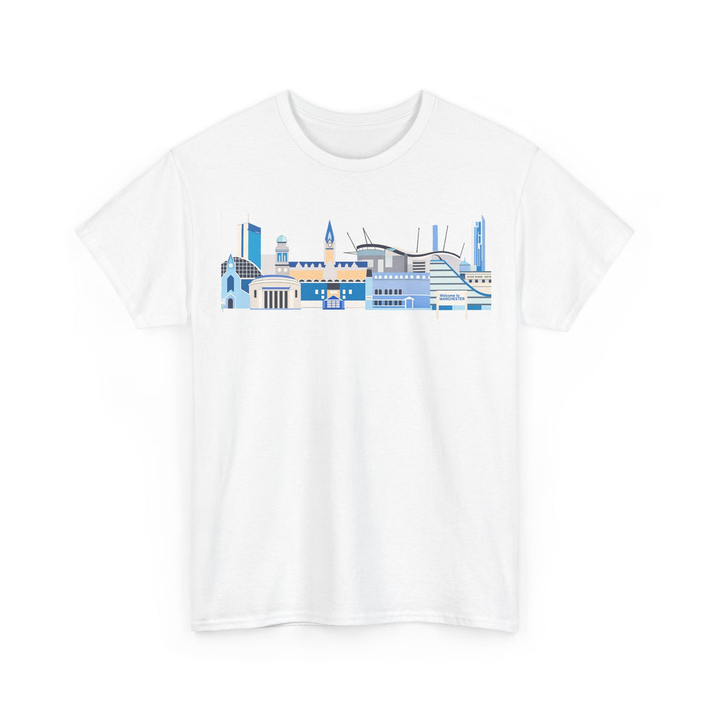 Manchester City Skyline Tee — Minimal Blue Urban Landscape T‑Shirt