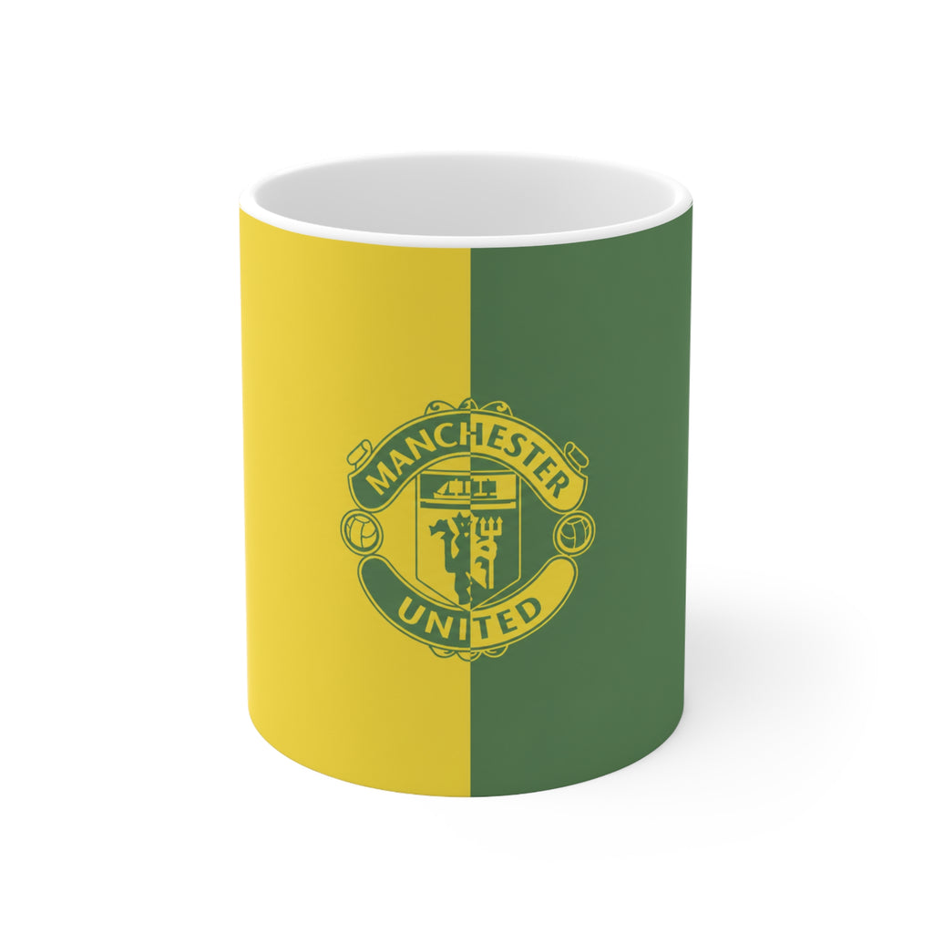Manchester United Split-Color Ceramic Coffee Mug — Yellow & Green, 11oz/15oz