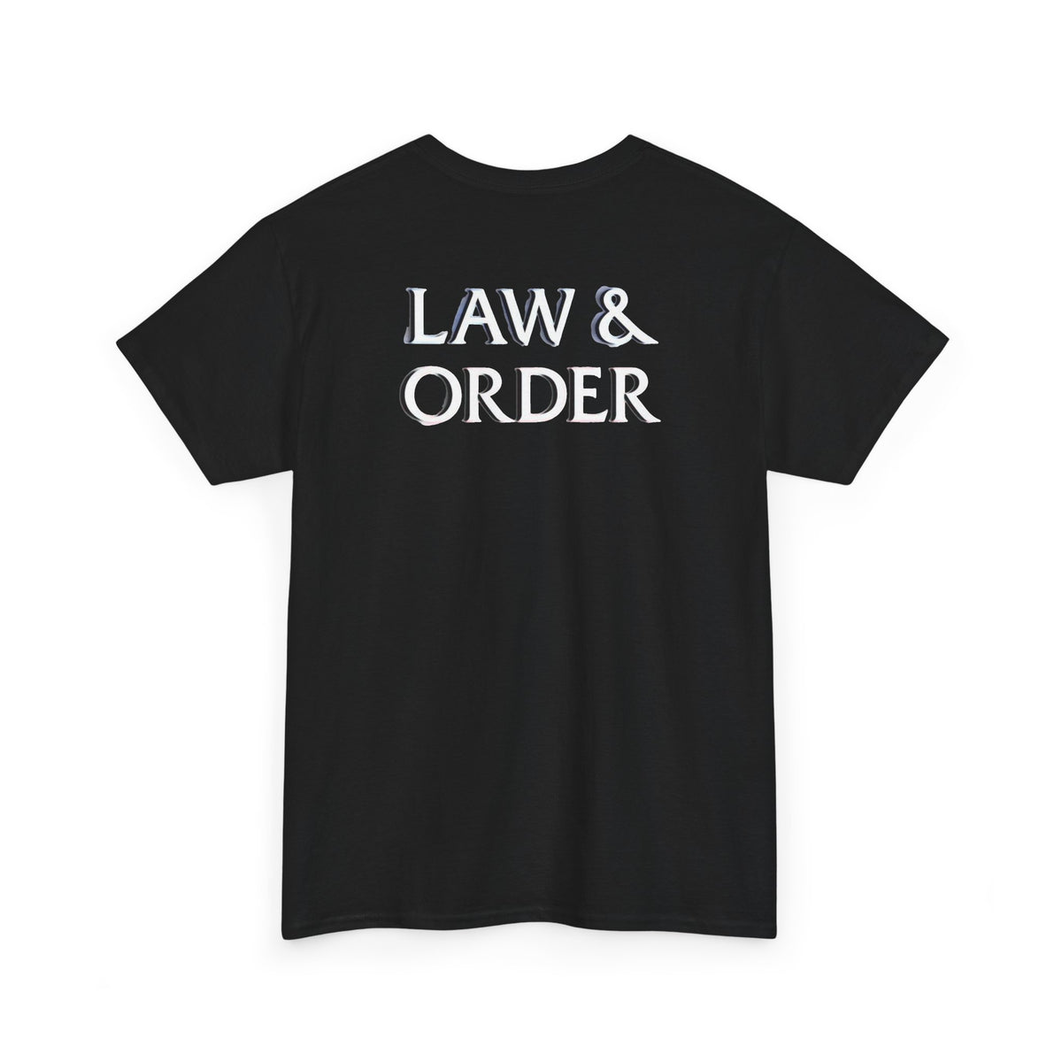 DUN DUN / Law & Order Graphic Tee — Retro Red & Blue Text Shirt
