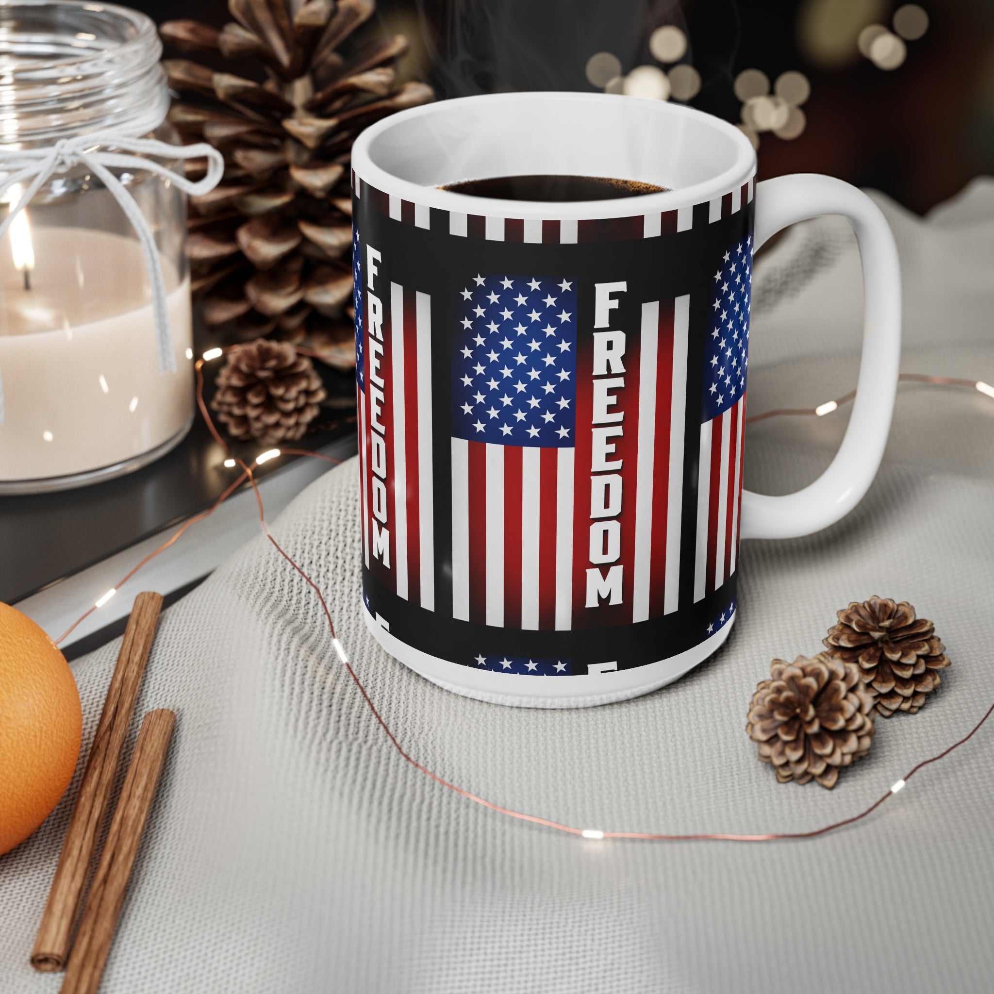 USA Freedom Flag Ceramic Mug — Patriotic USA Coffee Cup (11oz & 15oz)
