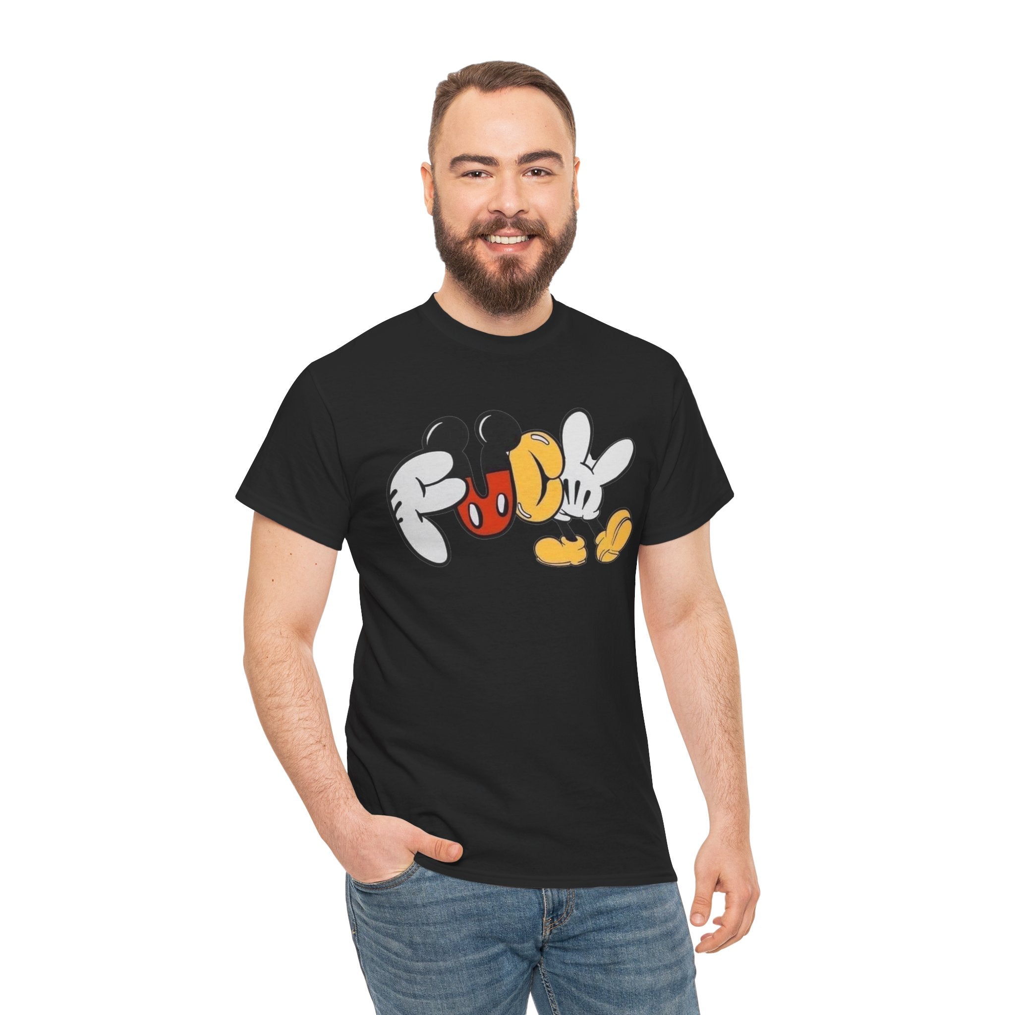 F**K Disney Graphic Tee — Playful Cartoon Hands & Shoes Design