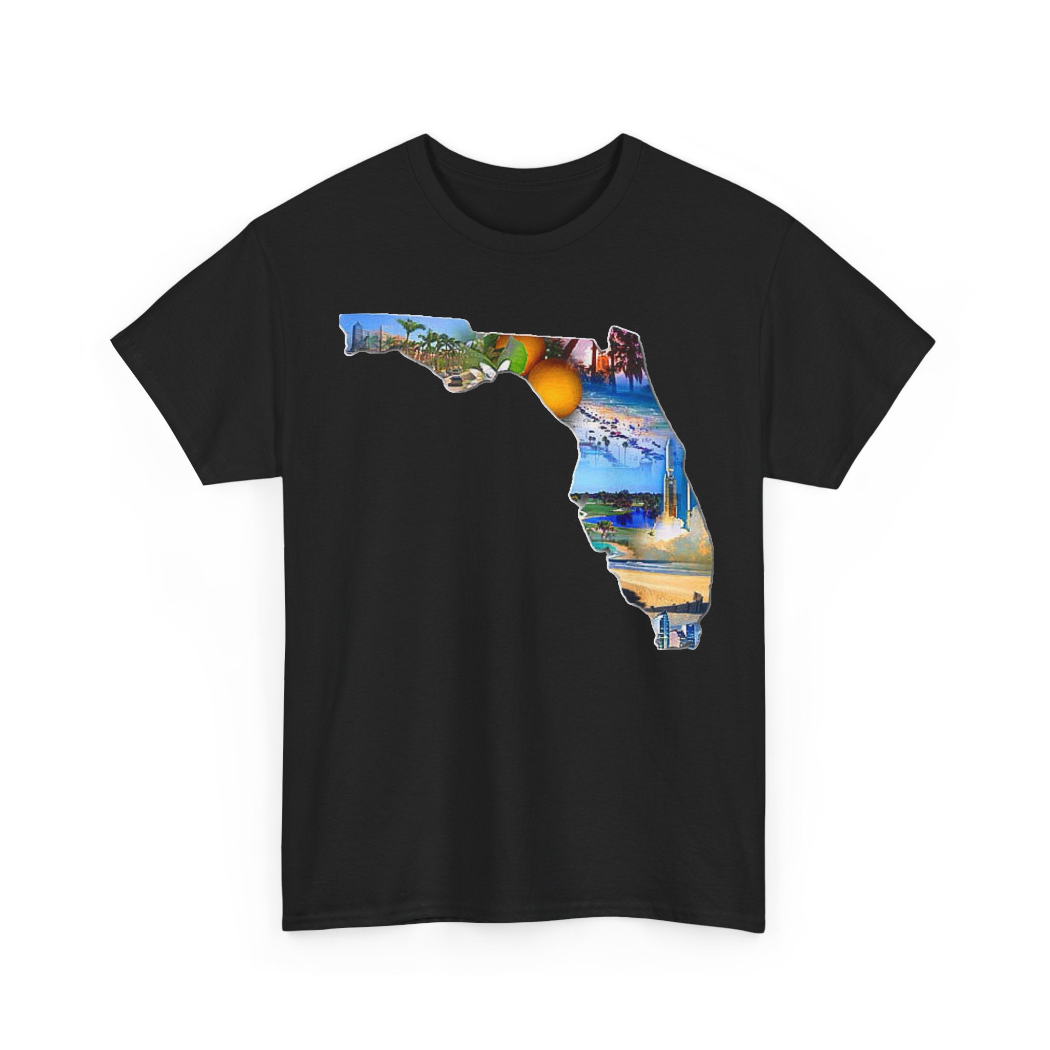 Florida State Shape T-Shirt — Scenic Beach & Sunset Map Tee
