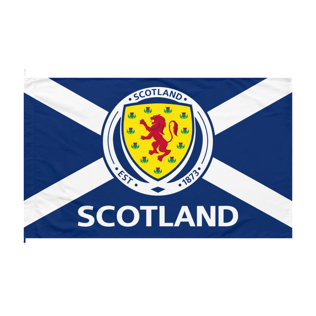 Scotland Double-Sided Flag – Saltire with Crest & 'SCOTLAND' Text