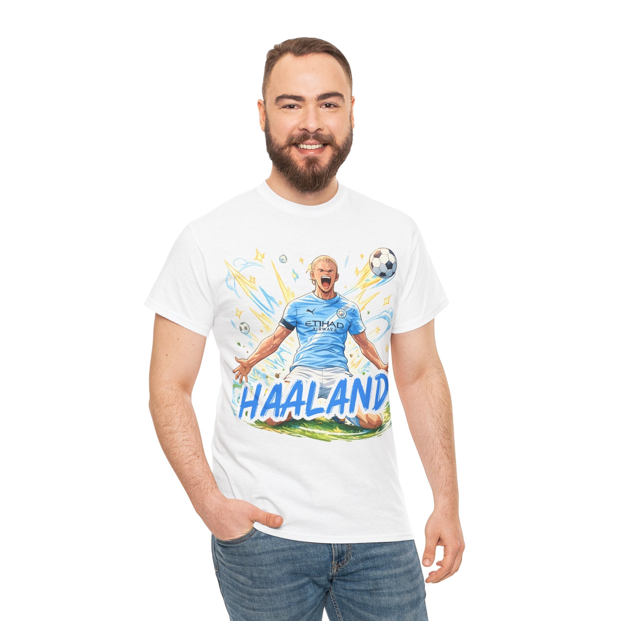 Erling Haaland Anime Fan Tee — Celebratory Football Player Graphic T-Shirt