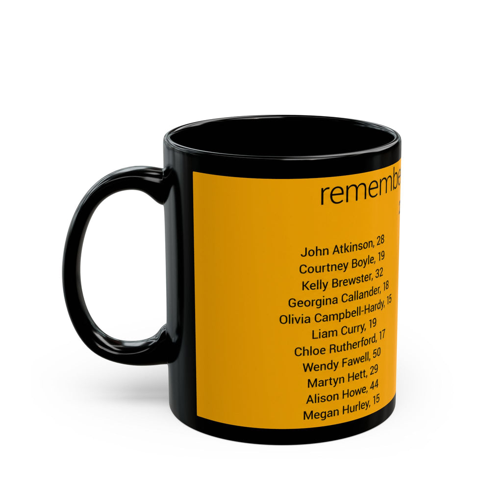 Manchester Arena Memorial Names Black Mug — "Remembering Together 22 May" Tribute Coffee Cup (11oz/15oz)
