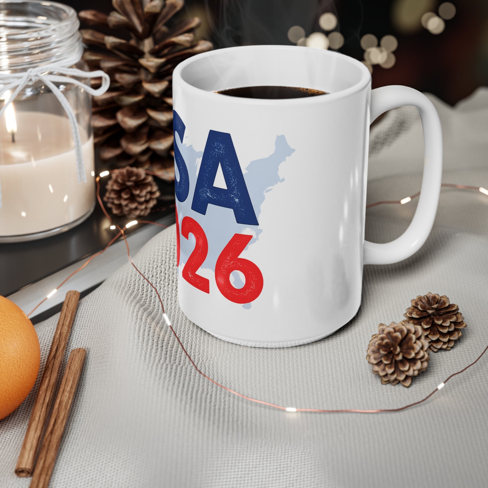 USA 2026 Ceramic Coffee Mug — Patriotic Red & Blue 11oz/15oz