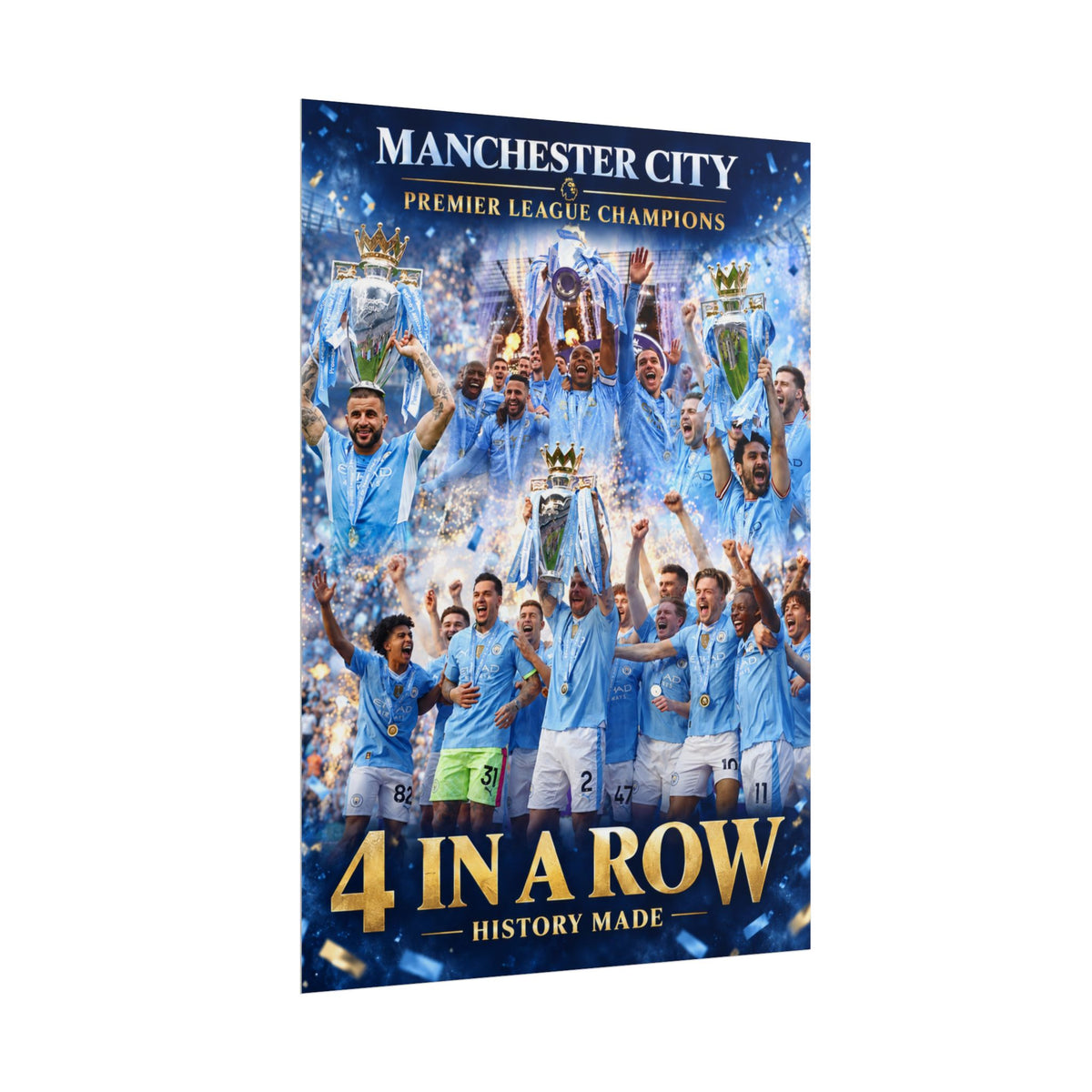 Manchester City Poster — '4 In A Row' Premier League Champions Rolled Poster