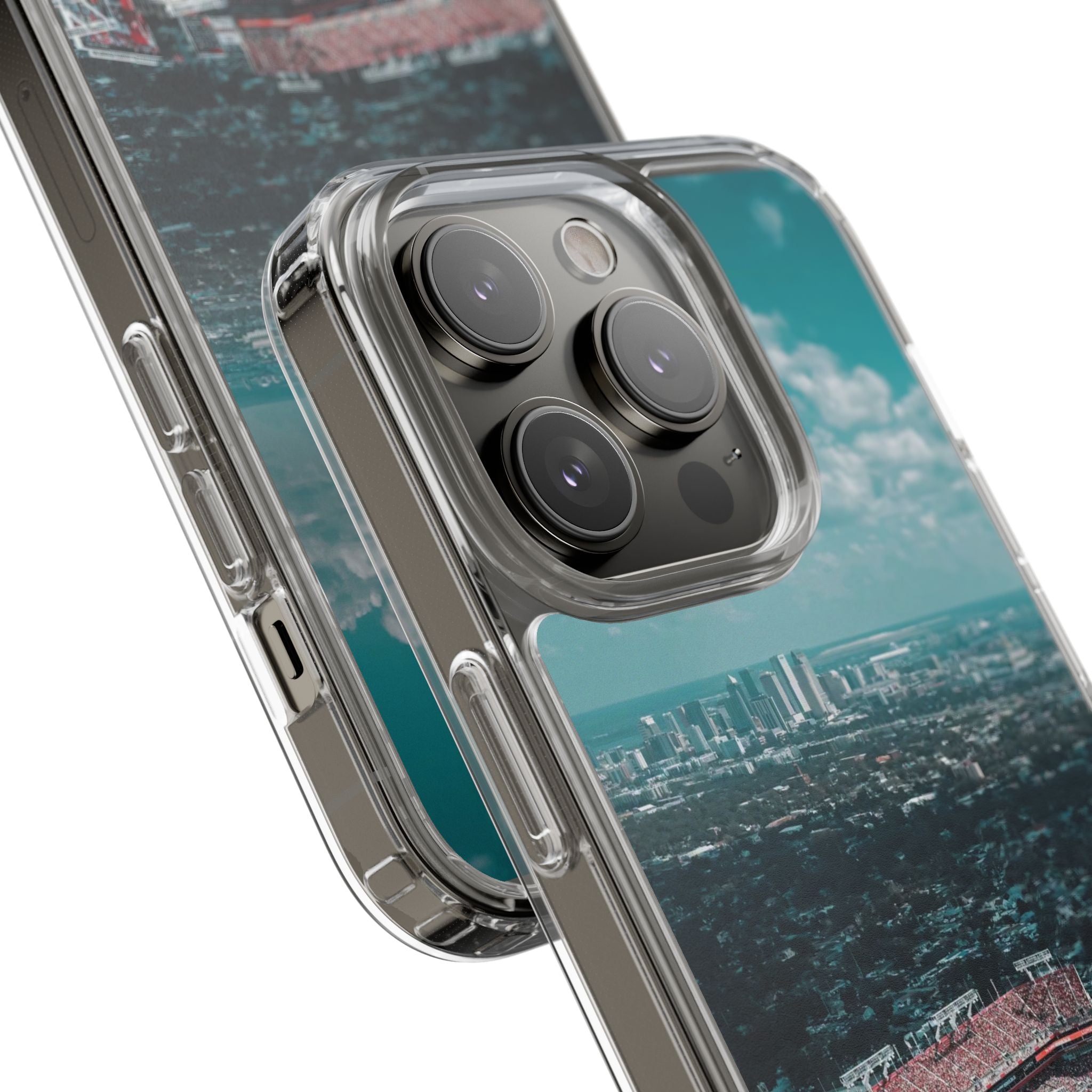 Tampa Bay Raymond James Stadium Clear Phone Case — Aerial City Stadium Design