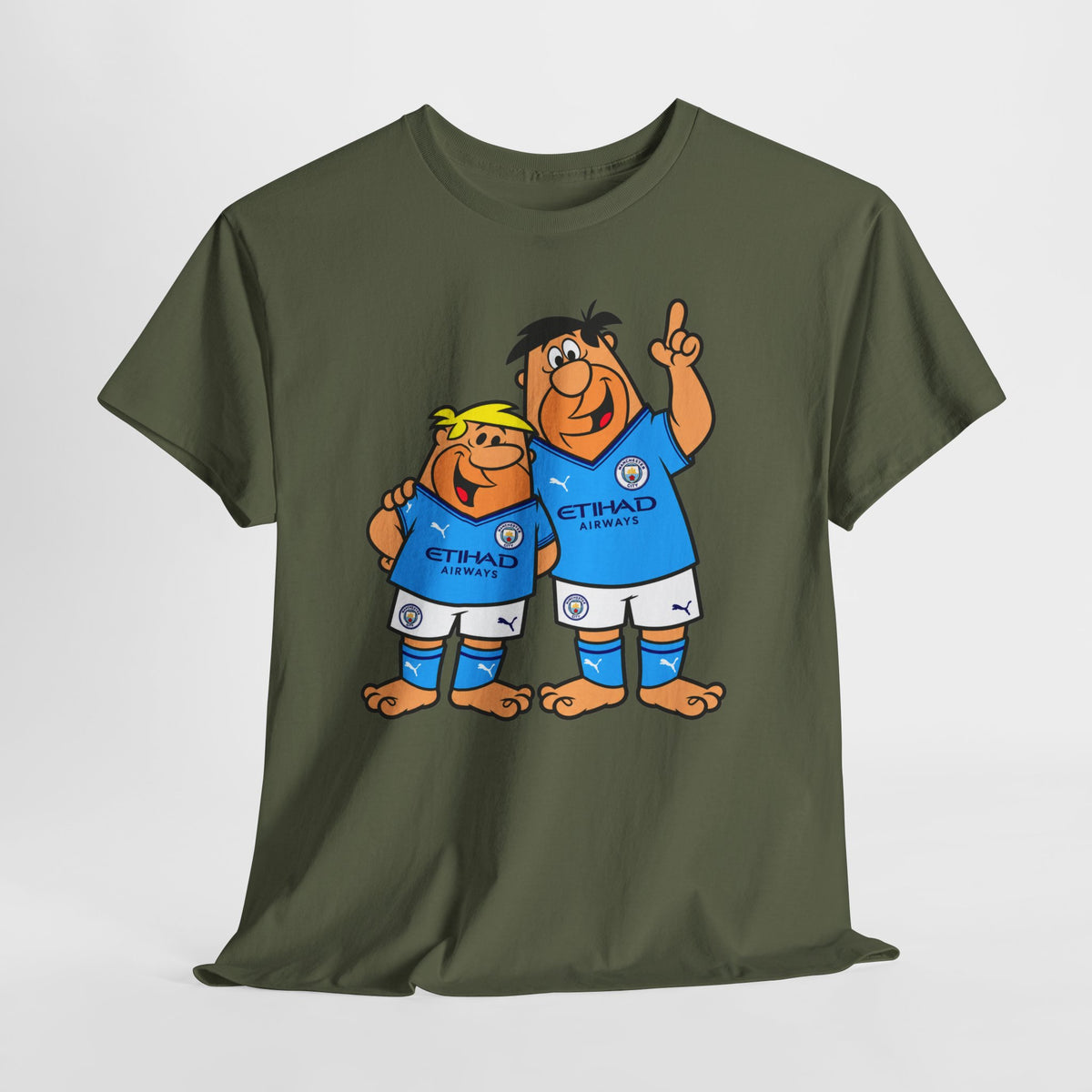 Manchester City The Flintstones Etihad Airways Cartoon Cotton T-Shirt