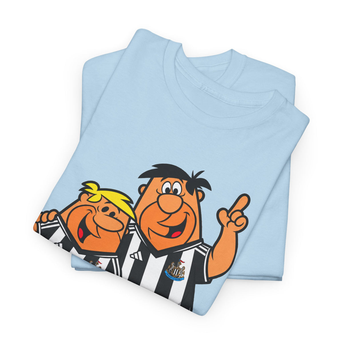 Newcastle United Flintstones Cartoon Cotton T-Shirt / Tee — Retro Striped Jersey Illustrations
