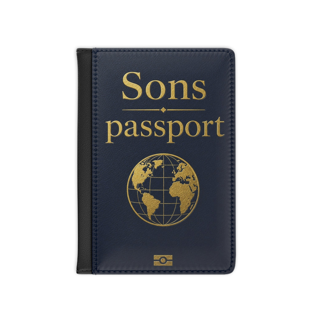 Sons Passport Cover – Personalized Travel Document Holder with Gold Globe Design