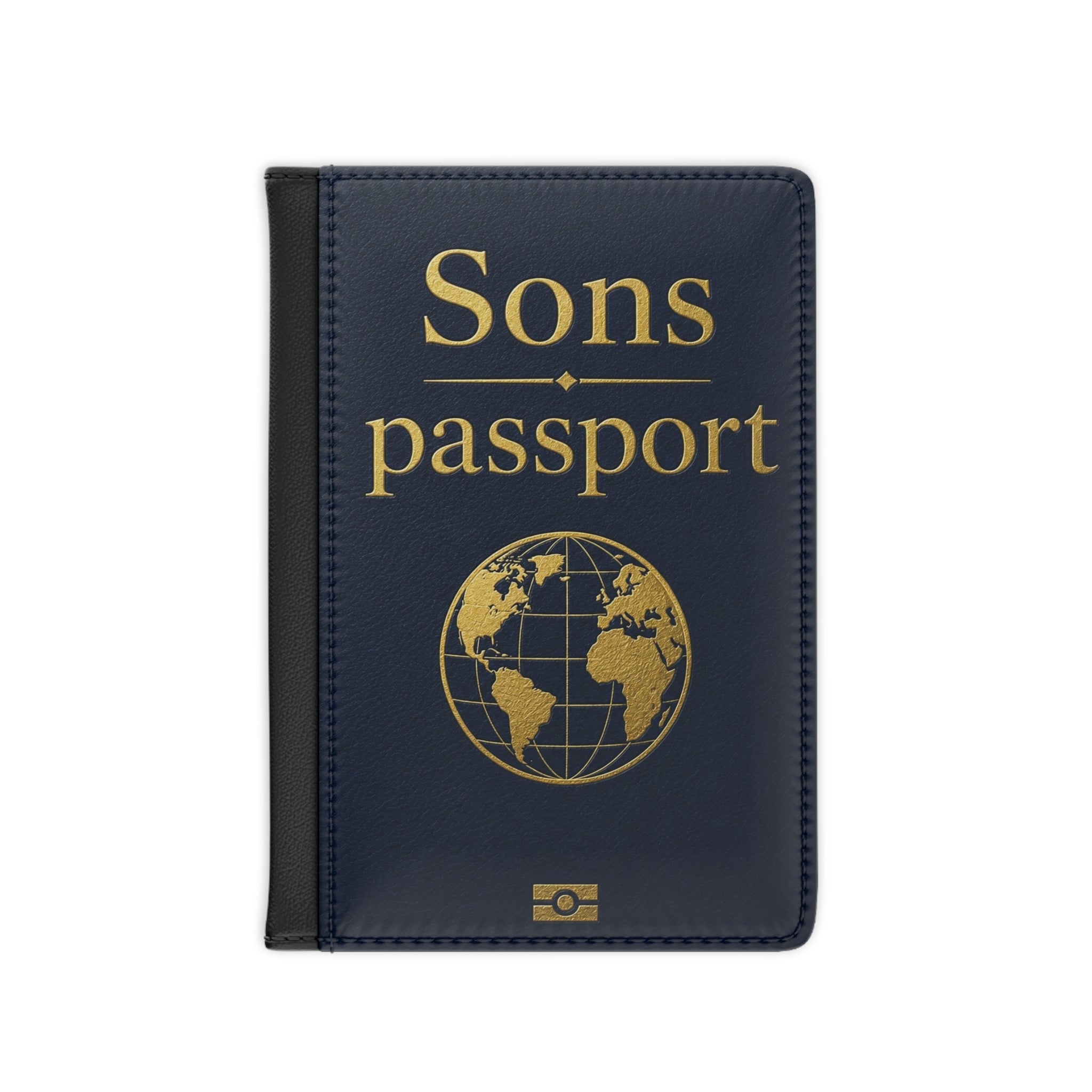 Sons Passport Cover – Personalized Travel Document Holder with Gold Globe Design