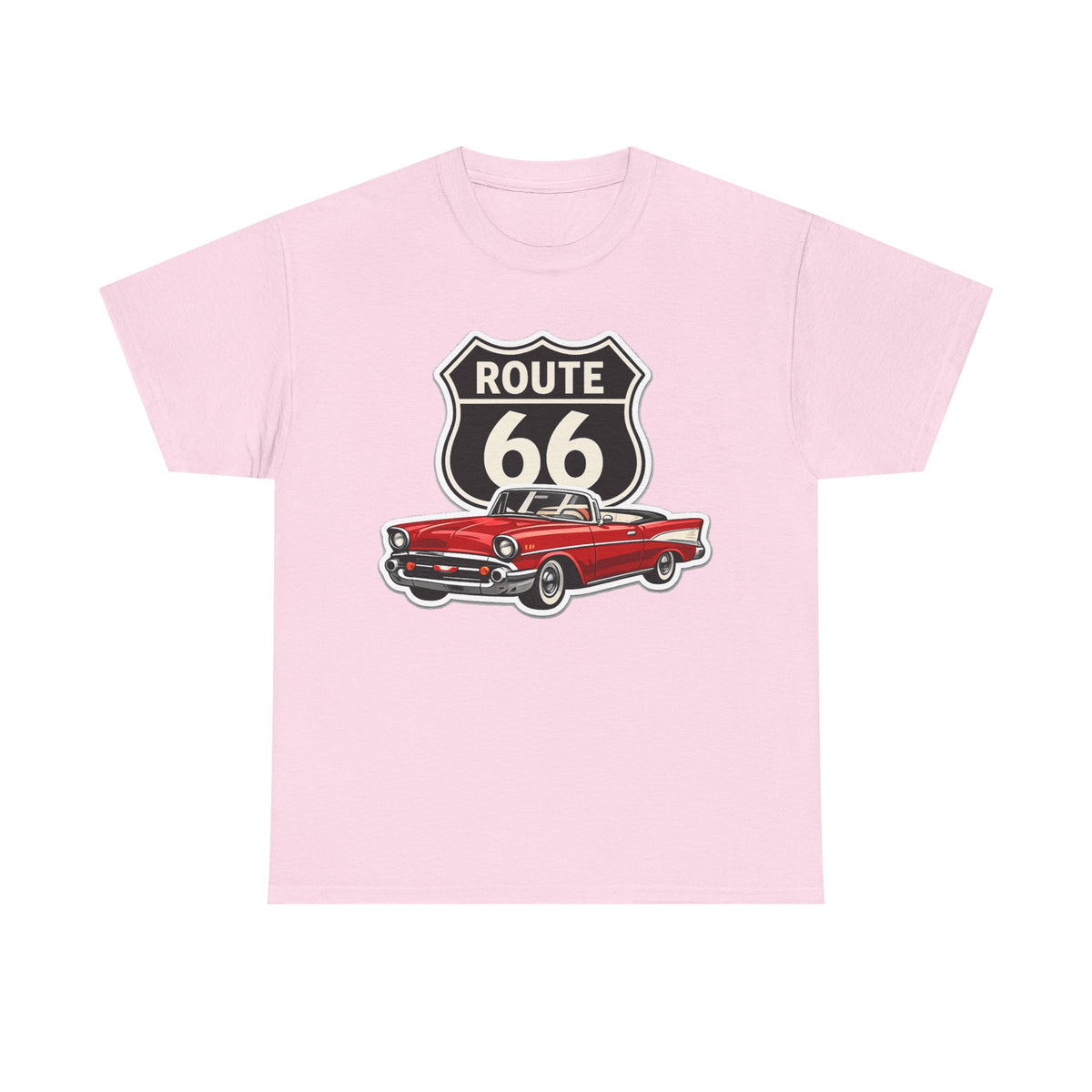 Route 66 Classic Car T‑Shirt — Retro Red Convertible Road Trip Tee