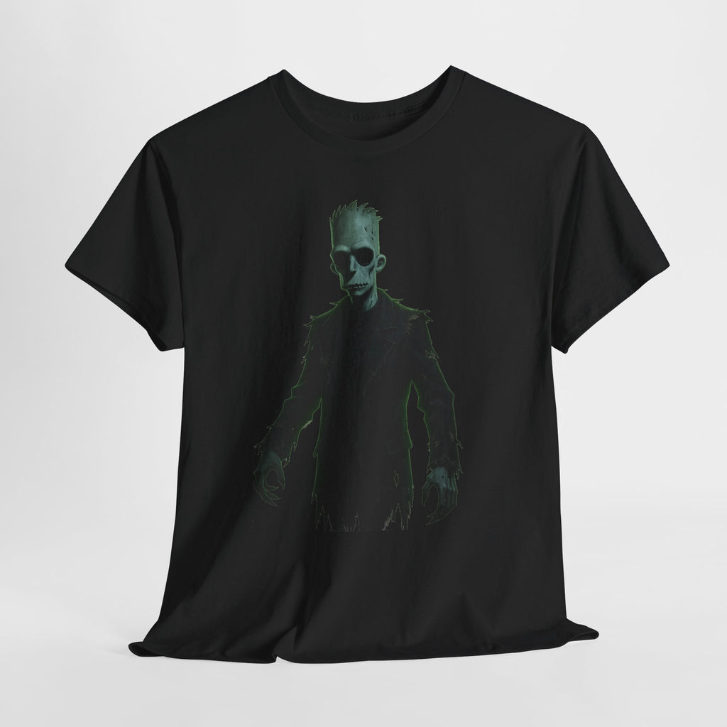 Alien Shadow Graphic Tee — Neon Green Sci‑Fi Skeleton Design
