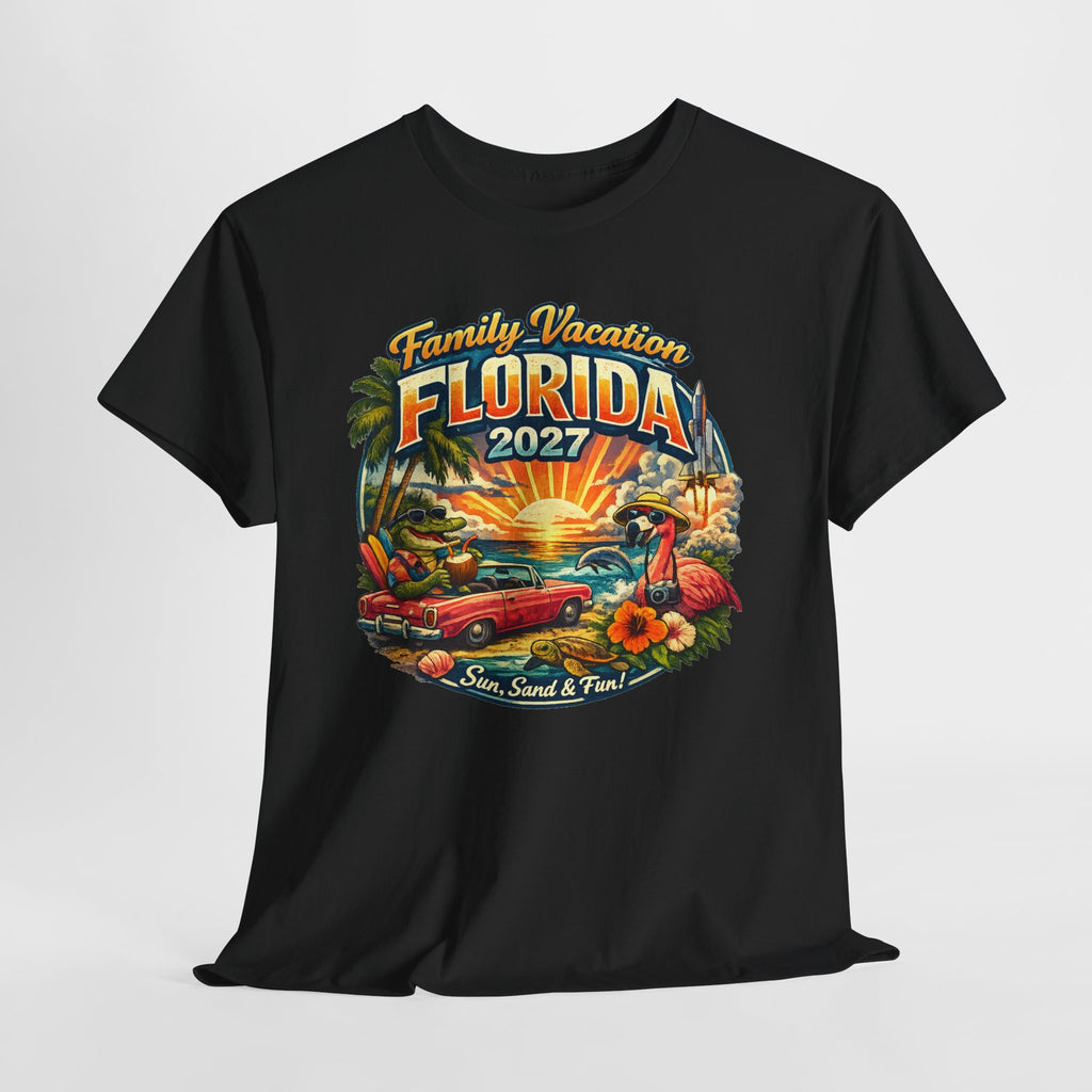 Florida Family Vacation 2027 T-Shirt — Retro Sunset Beach Design