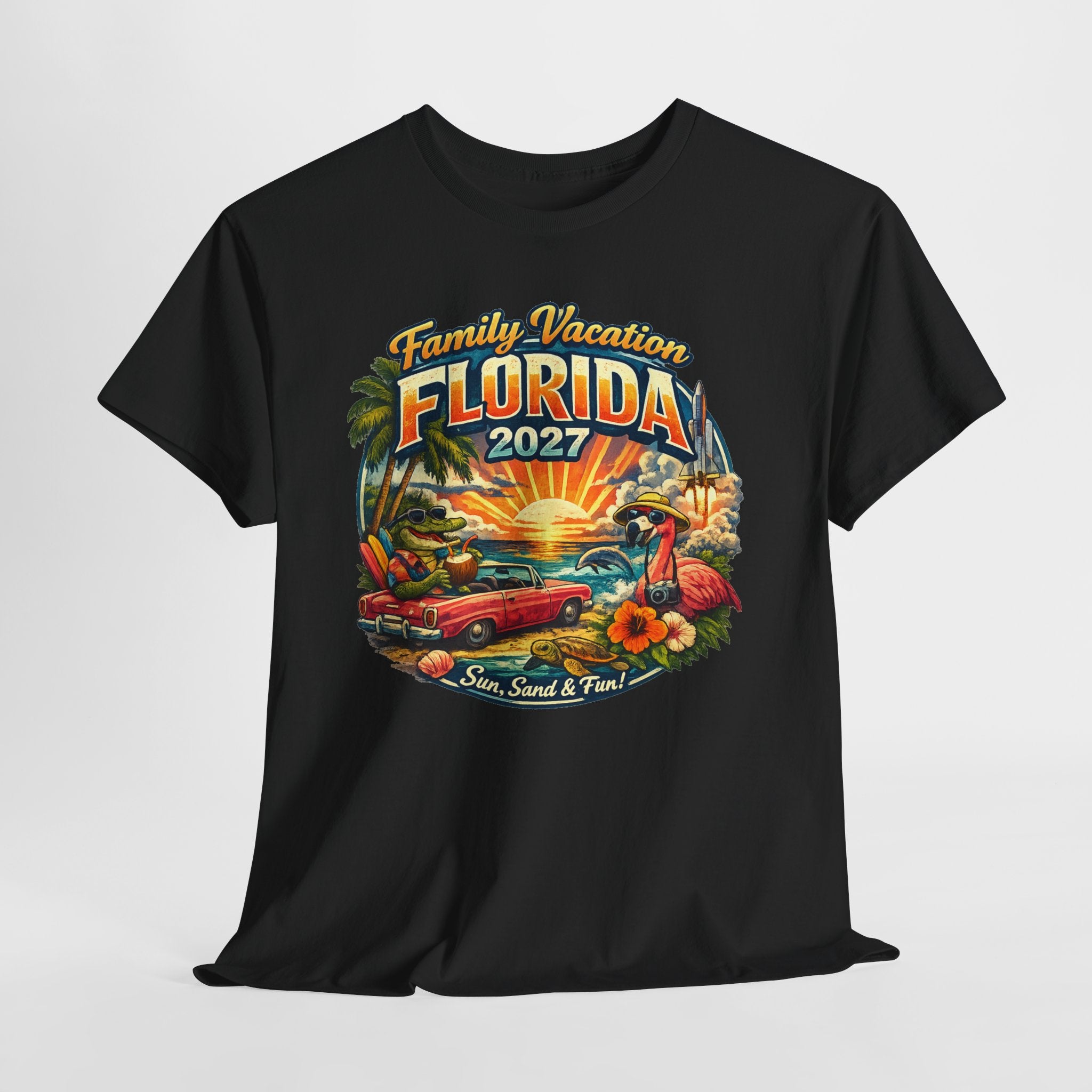 Florida Family Vacation 2027 T-Shirt — Retro Sunset Beach Design