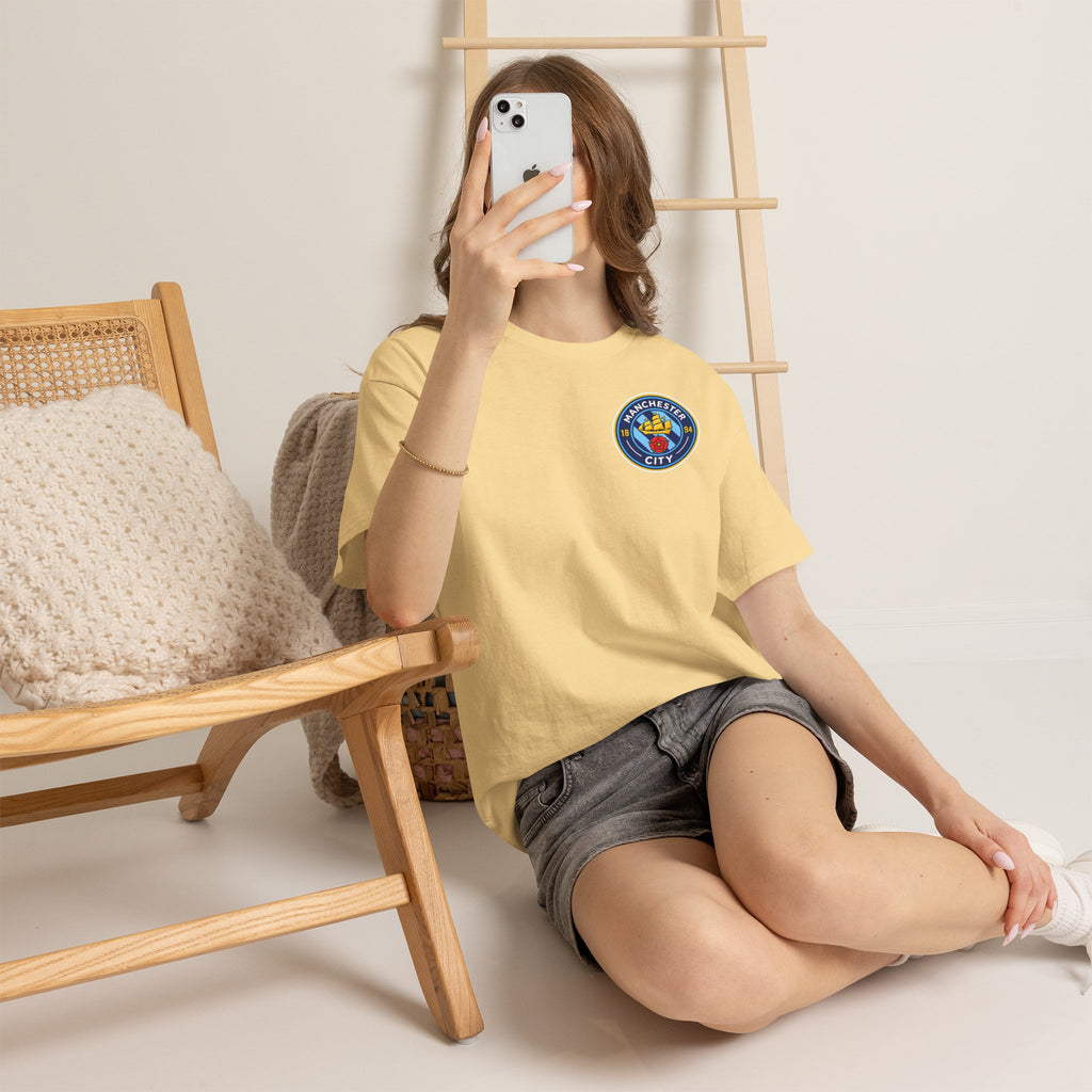 Manchester City Inspired Crest T‑Shirt – Circular Badge Chest Logo Tee