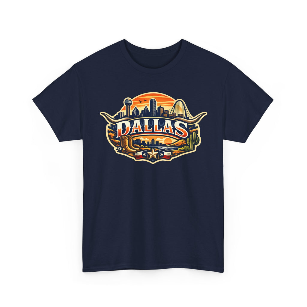 Dallas Skyline Retro Tee — Vintage Cityscape T‑Shirt with 'Dallas' Graphic
