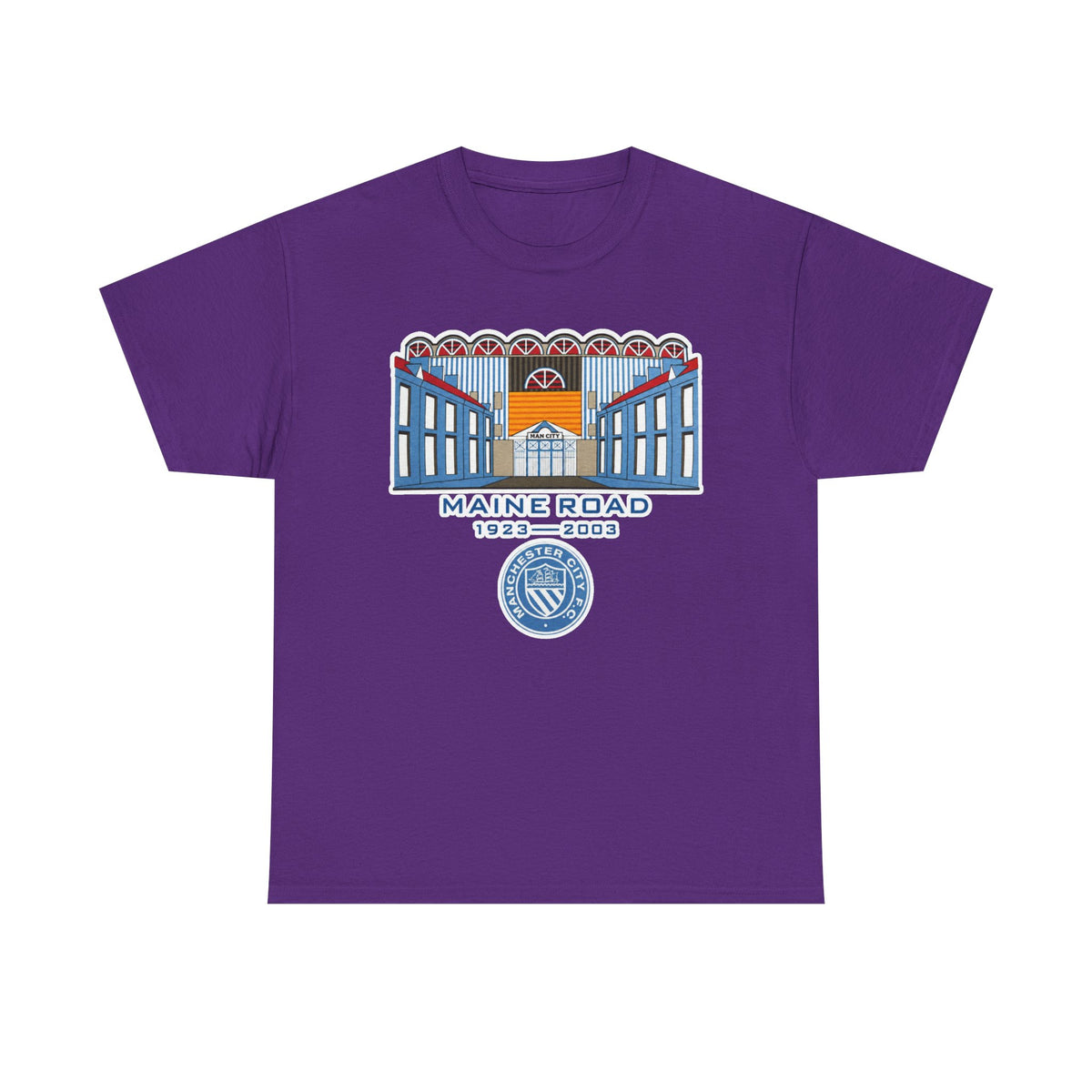 Maine Road 1923–2003 Cotton T-Shirt — Vintage Stadium Illustration Tee