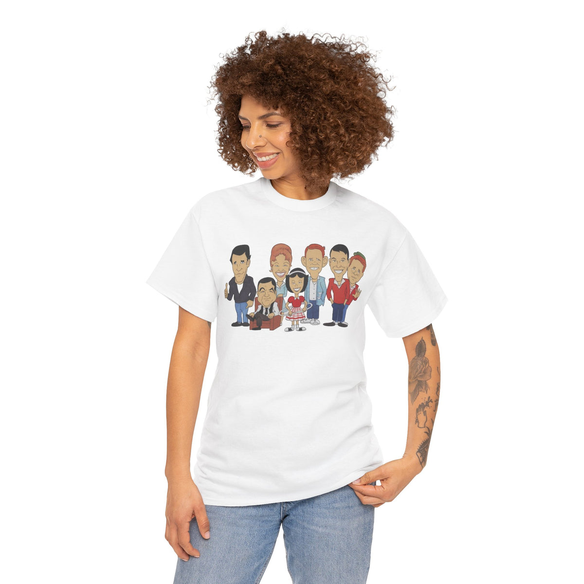 Happy Days Retro TV Cast Cartoon Tee - Vintage Sitcom Character Group Shirt