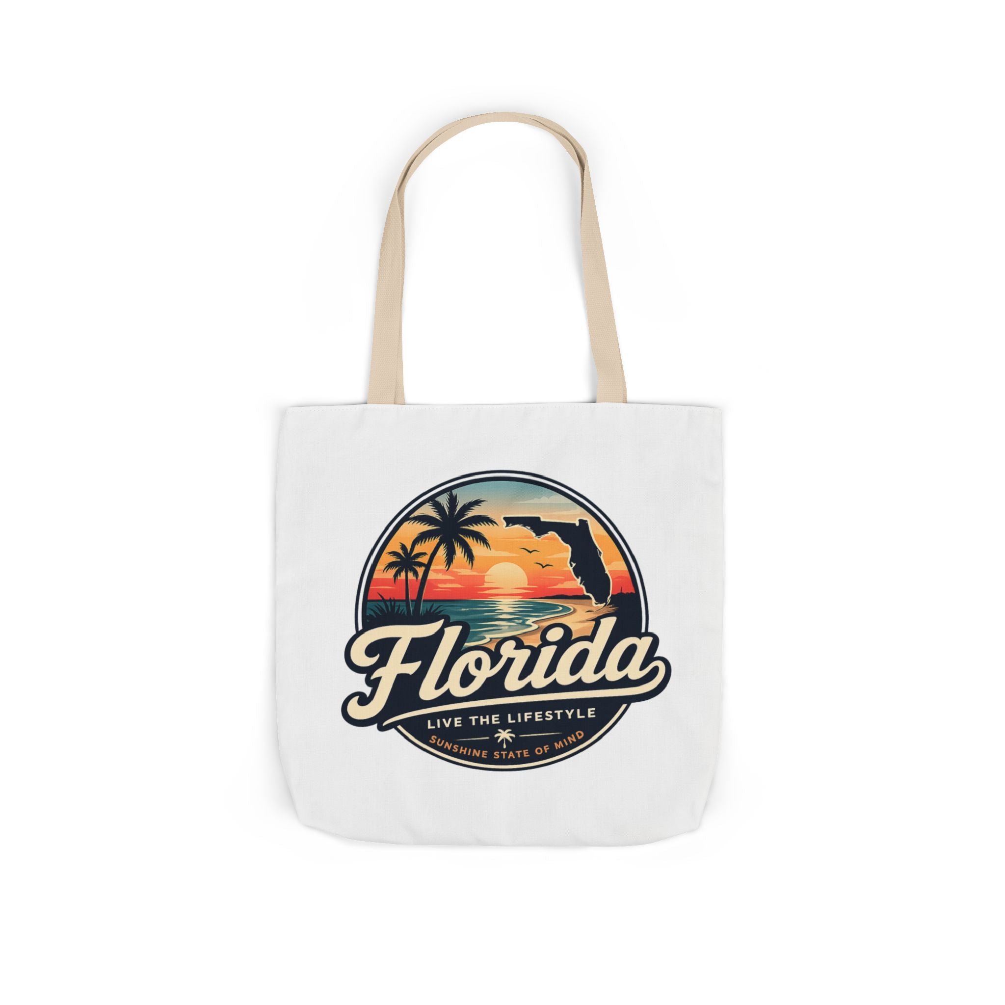 Florida Sunset Canvas Tote Bag — Retro Palm Beach Design