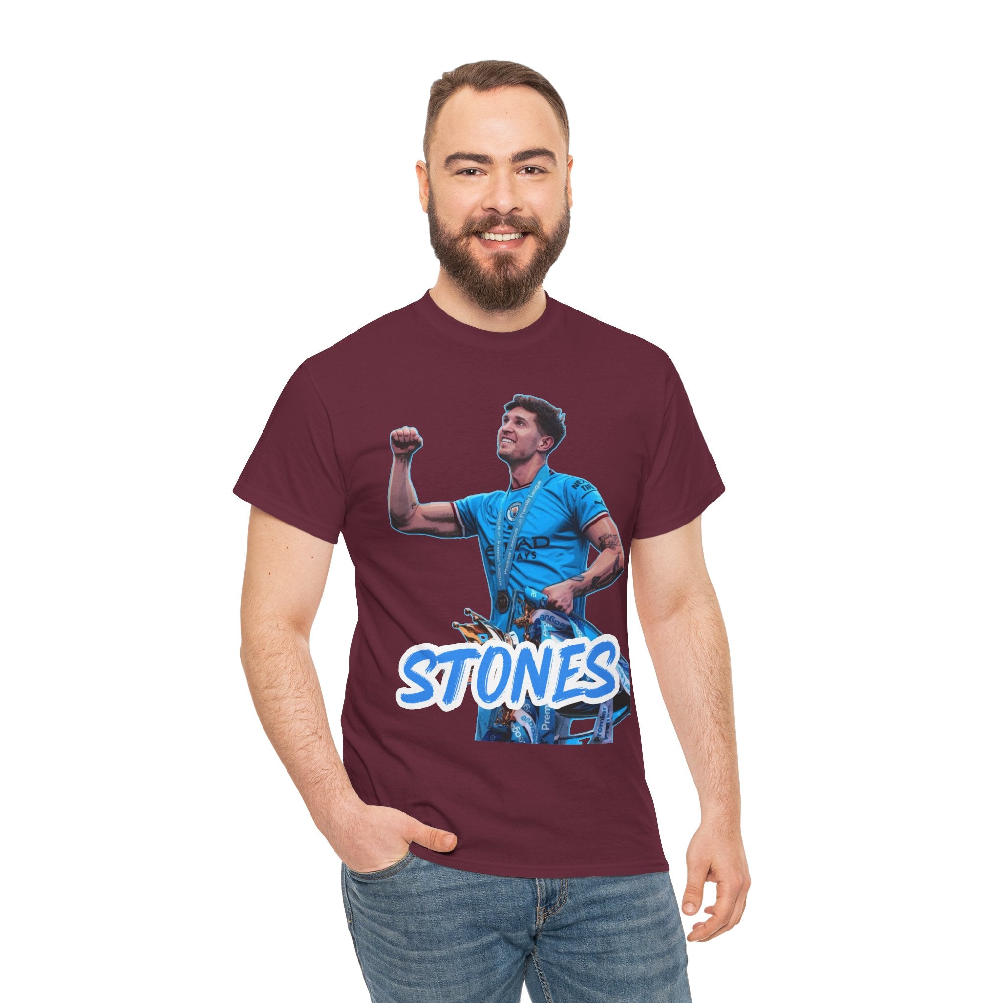 John Stones Manchester City Soccer Fan Tee — Blue Player Graphic T-Shirt