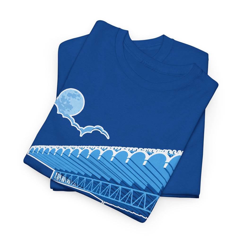 Manchester City Maine Road, Main Stand Cotton T-Shirt — Blue Retro Sports Venue Tee