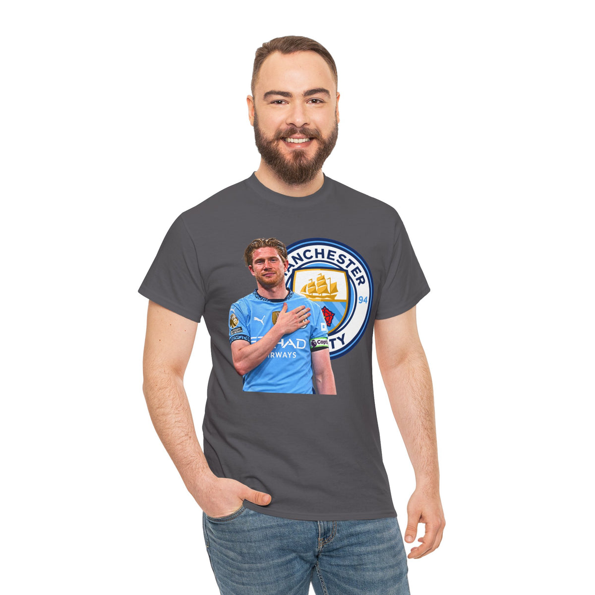 Kevin De Bruyne Manchester City Legend Cotton T-Shirt — Player Tribute Tee (Heart Badge Design)