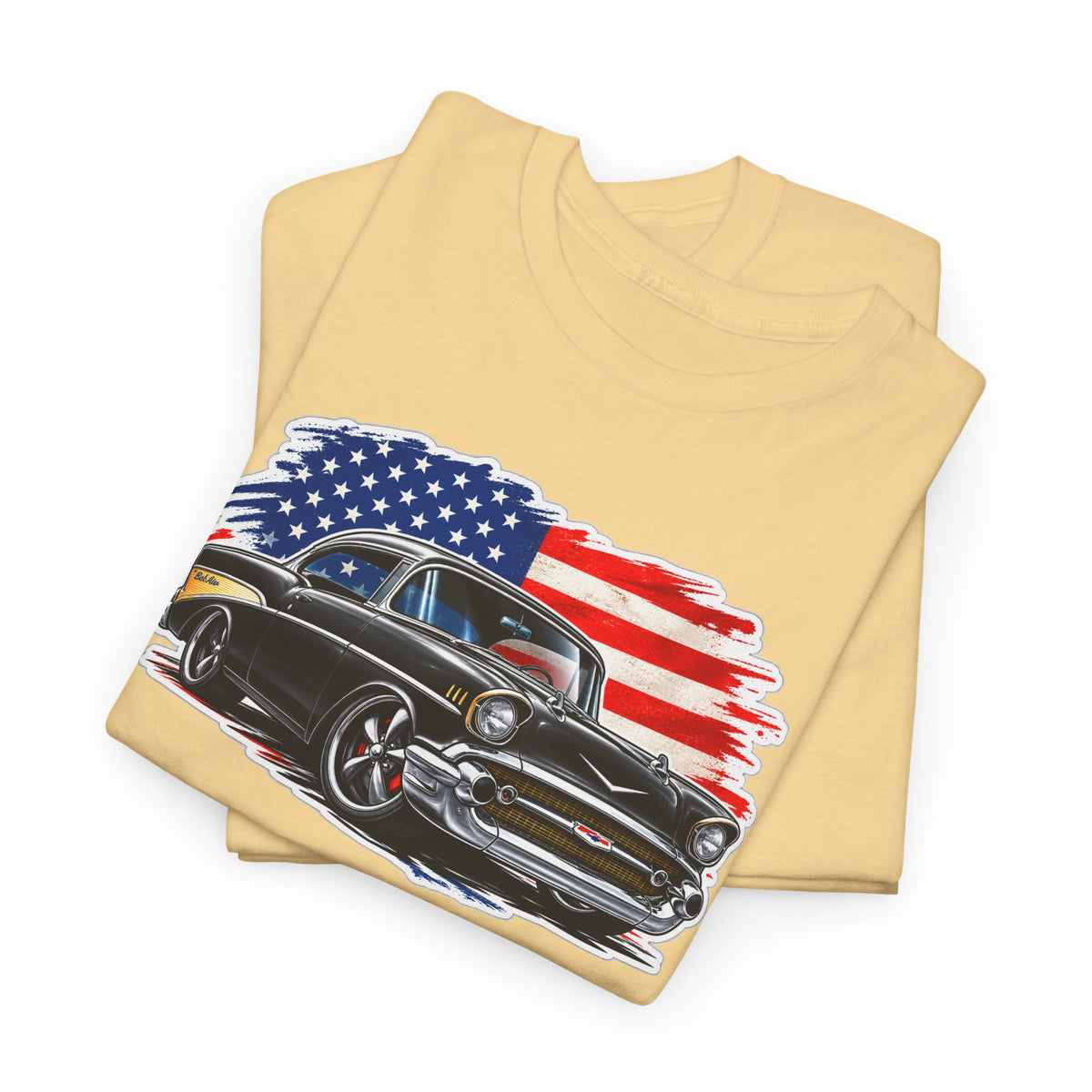 American Muscle Car T‑Shirt — Classic Vintage Car with USA Flag
