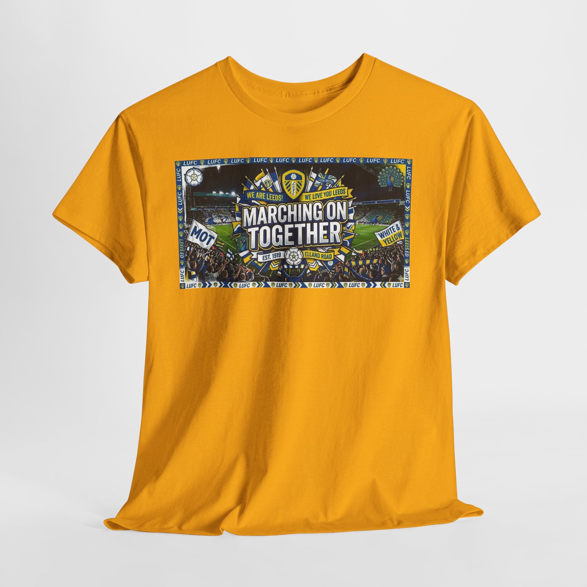 Leeds United T-Shirt — "Marching On Together" Fan Tee (Soccer Supporter Graphic)