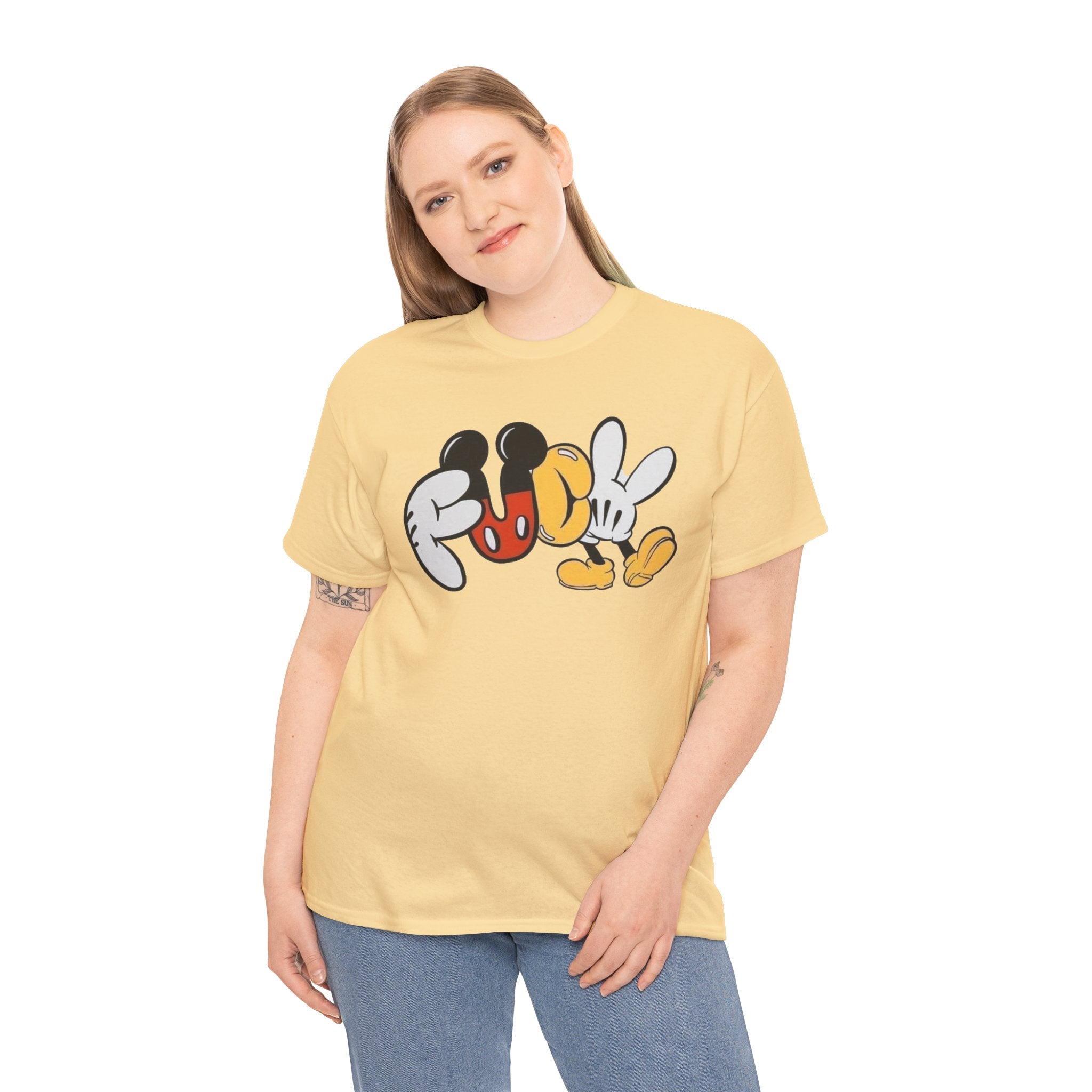 F**K Disney Graphic Tee — Playful Cartoon Hands & Shoes Design