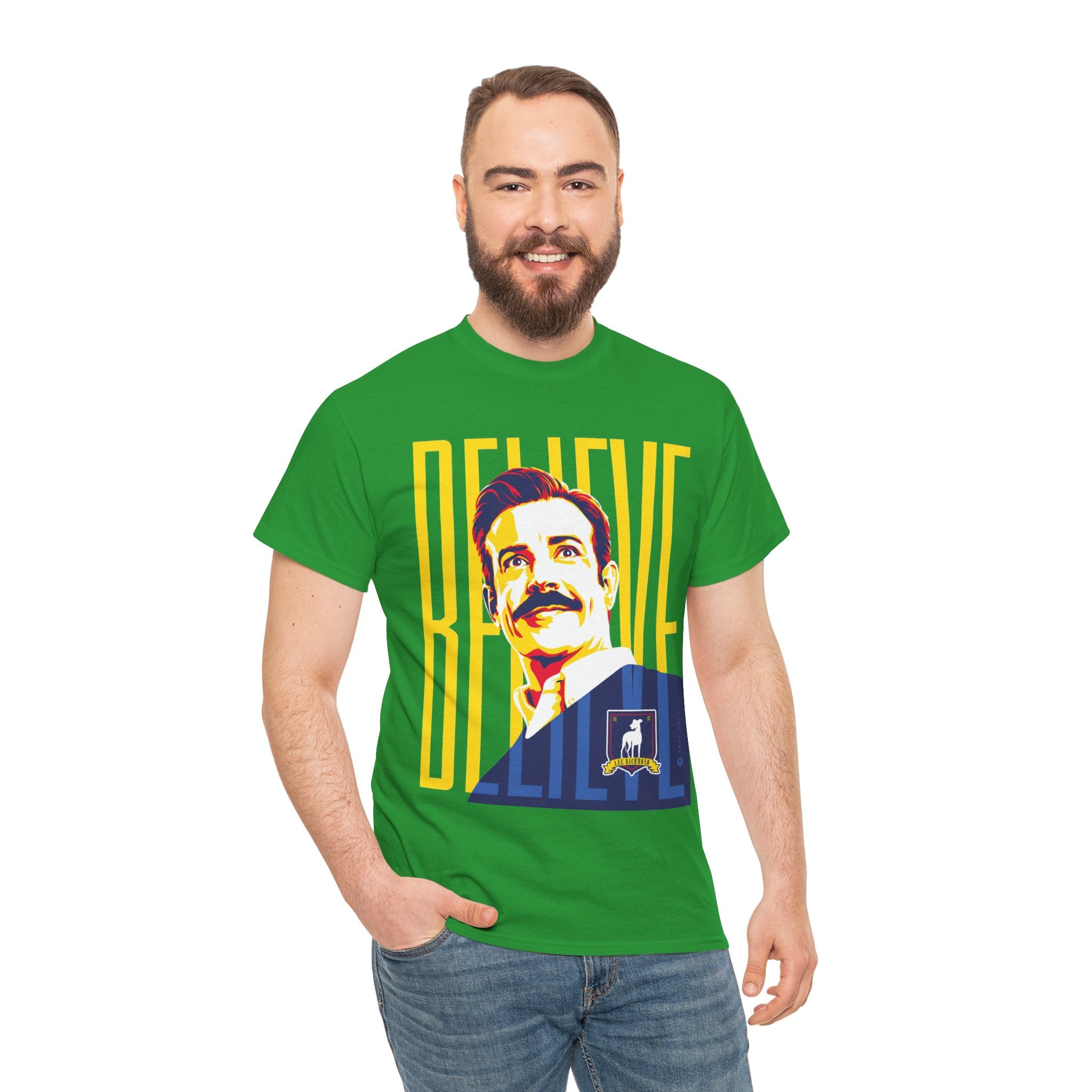 Ted Lasso Inspired Believe Retro Portrait T‑Shirt — Inspirational Vintage Mustache Design