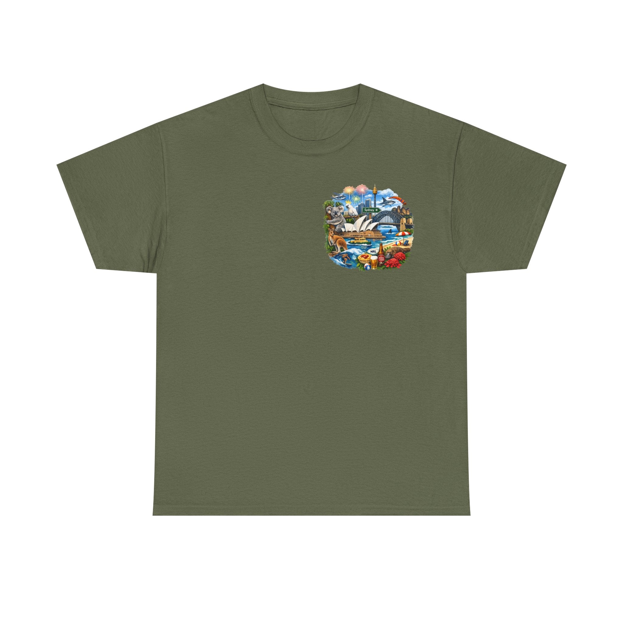T-Shirt — Sydney Landmark Collage Tee (Opera House, Harbour Bridge, Koala & Beach Scene)
